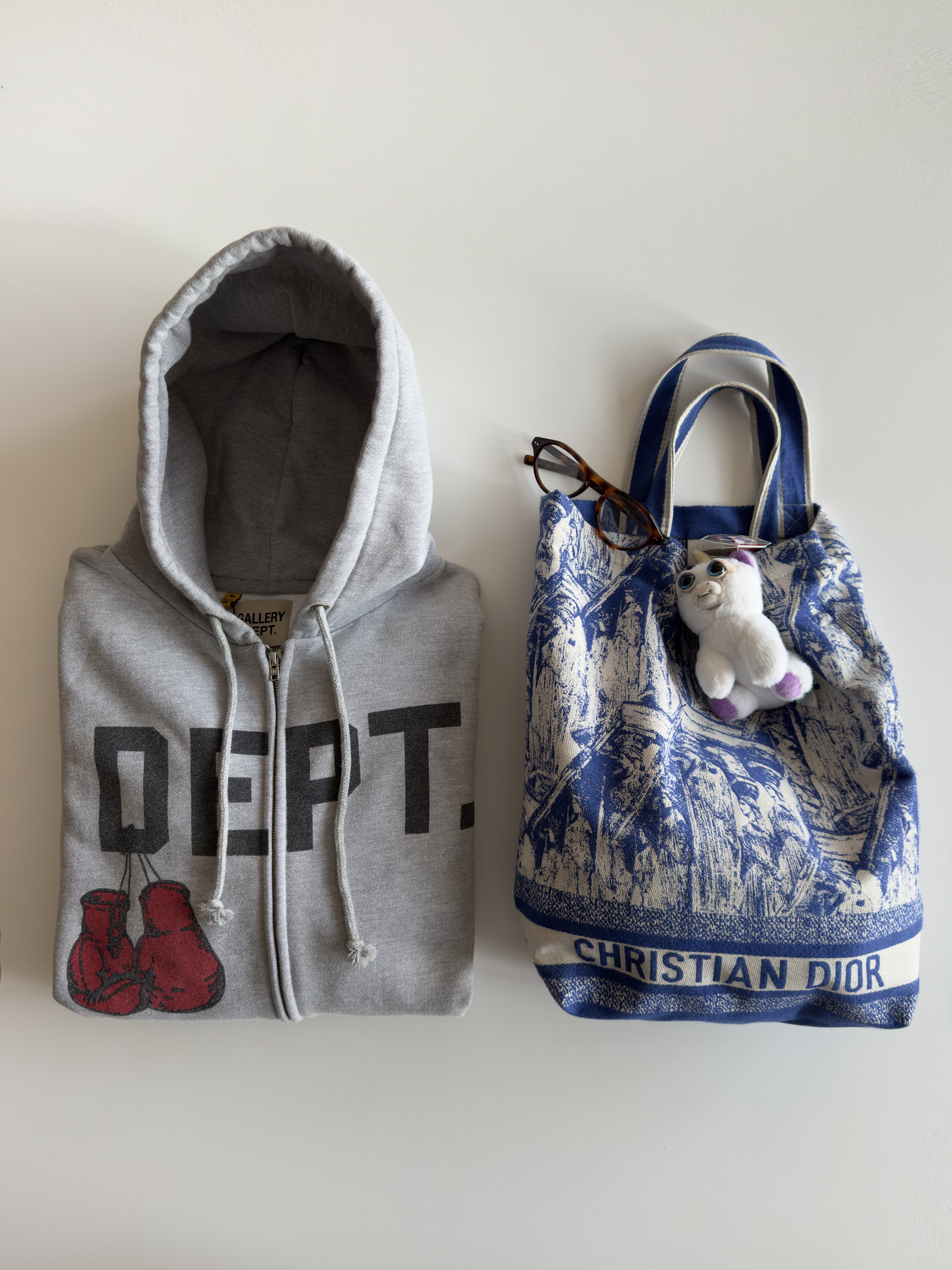 Gallery Dept. Boxing Merch Zip Hoodie Heather Grey, Fuggler Superman Plush Blue 착용 스타일 - 4