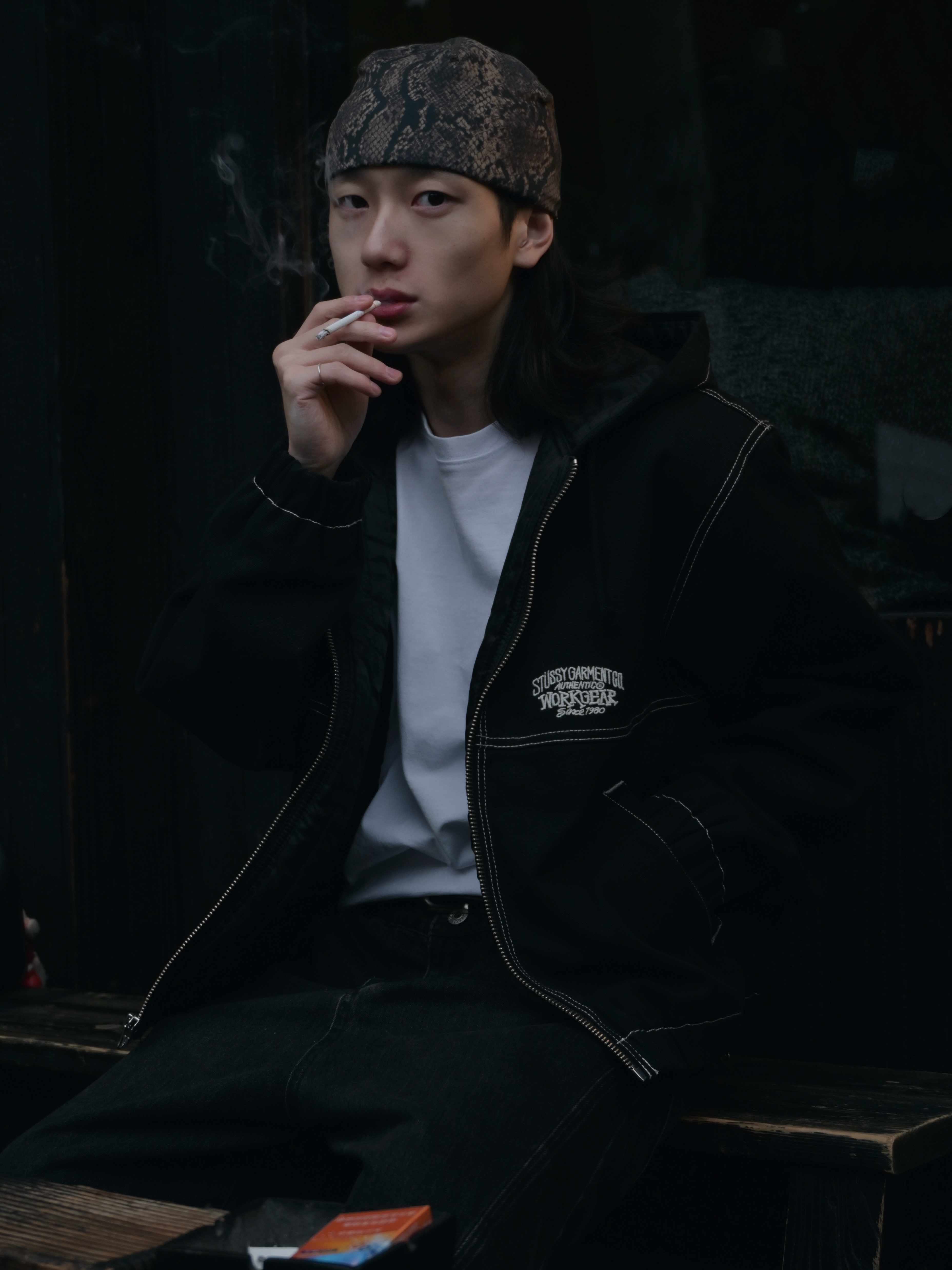 Stussy Work Jacket Contrast Stitch Black 착용 스타일 - 1