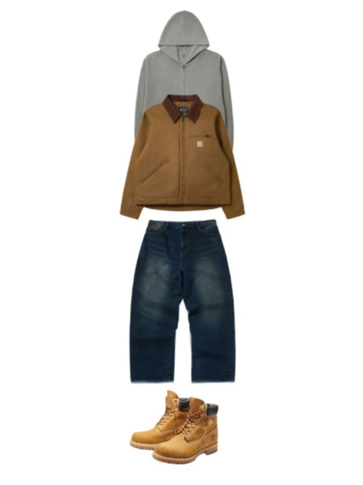 Yeezy YZY Zip-Up Hoodie Grey, Carhartt Blanket Lined Relaxed Fit Regular Duck Detroit Jacket Carhartt Brown 착용 스타일