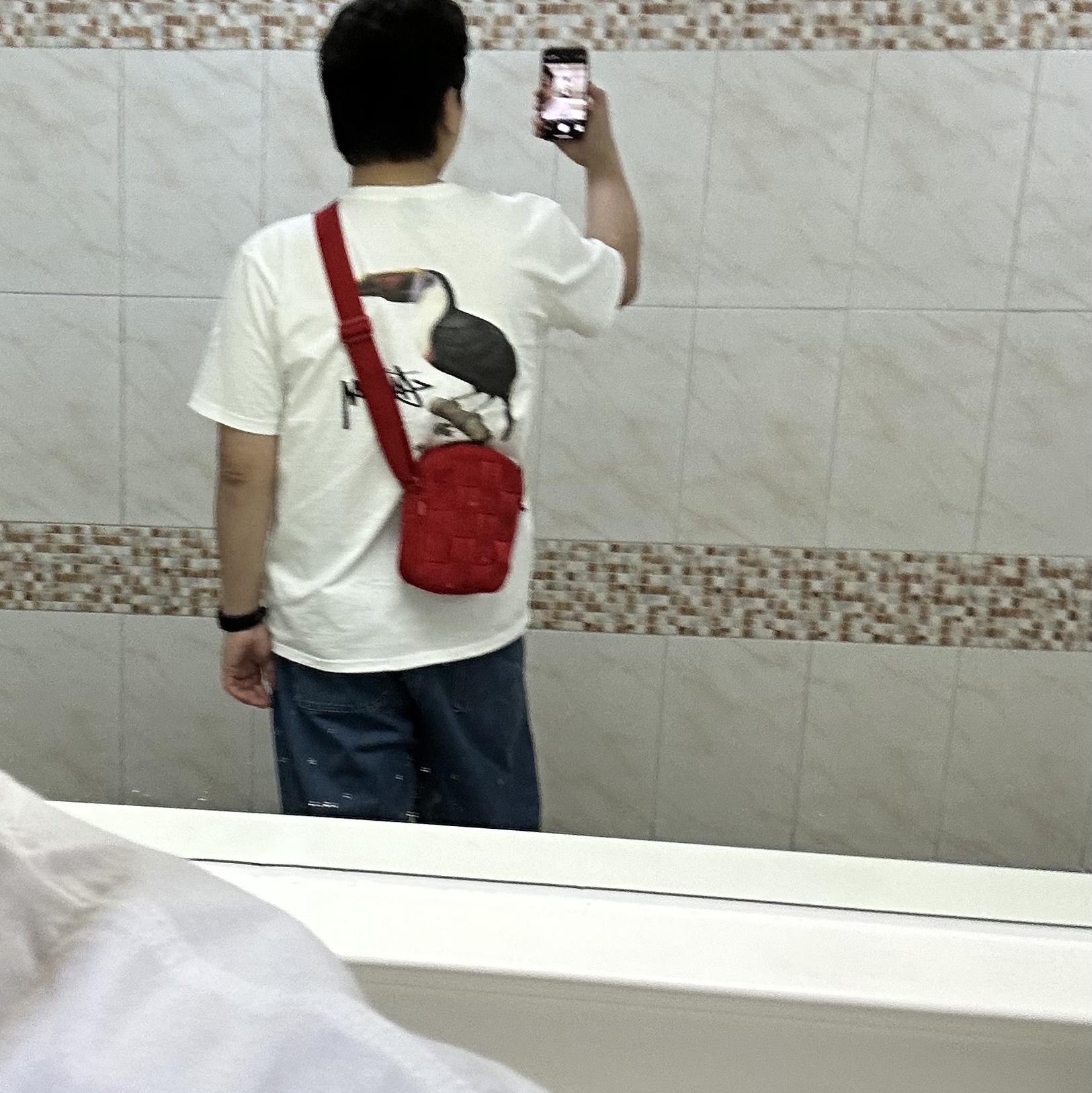 Stussy Toucan T-Shirt White, Supreme Woven Shoulder Bag Red - 23SS 착용 스타일