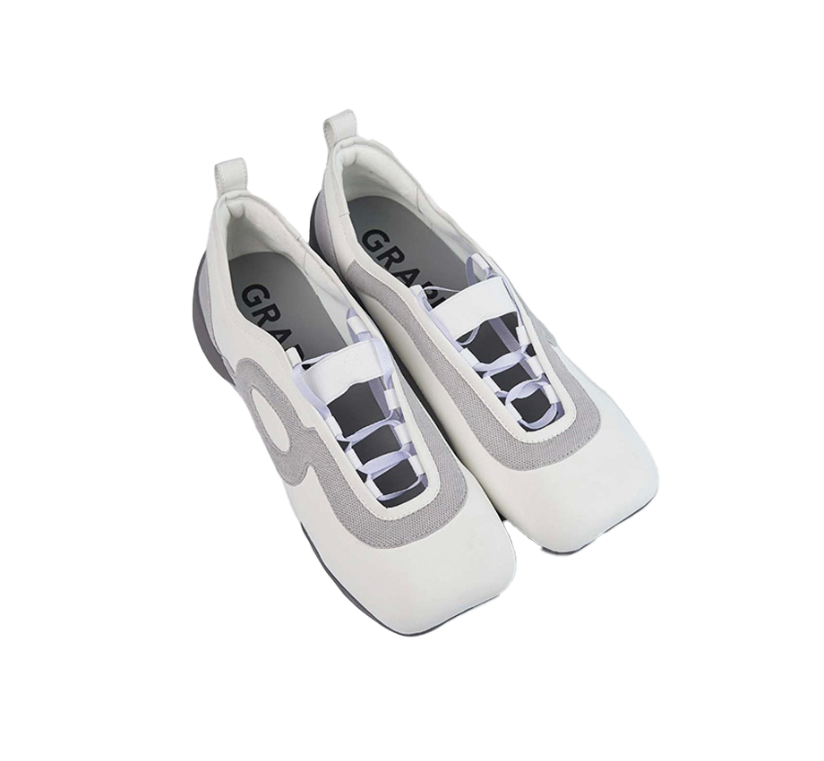 GRAPE241005 (W) GRAPE Retro Strappy Tongue Sneakers White
