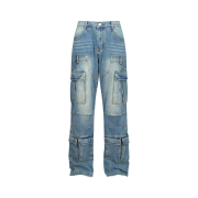 Dominant Semi Flare Washed Denim Pants Blue