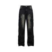 Dominant Semi Flare Washed Denim Pants_Black