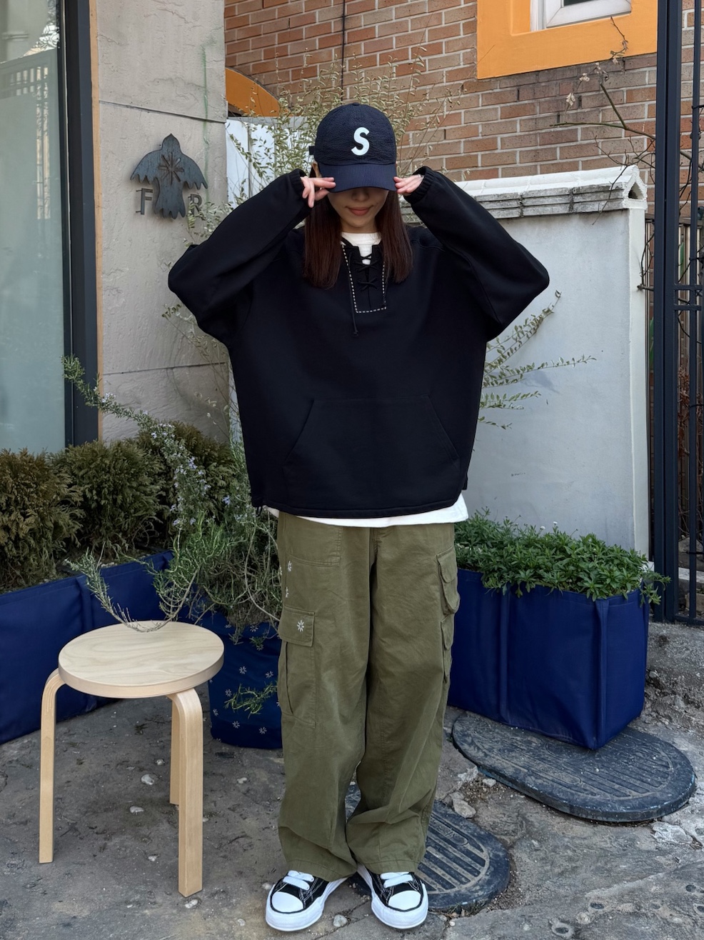 Supreme Seersucker S Logo 6-Panel Black - 24SS, Fritur Rugby Graphic Sweatshirt Black_F251MT01 착용 스타일 - 1