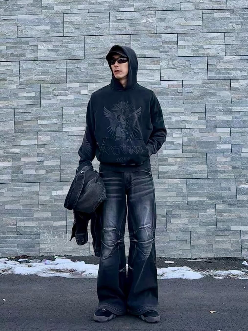 BLR Double Yoke Biker Washing Denim Pants Black (RENEW.) 착용 스타일 - 1
