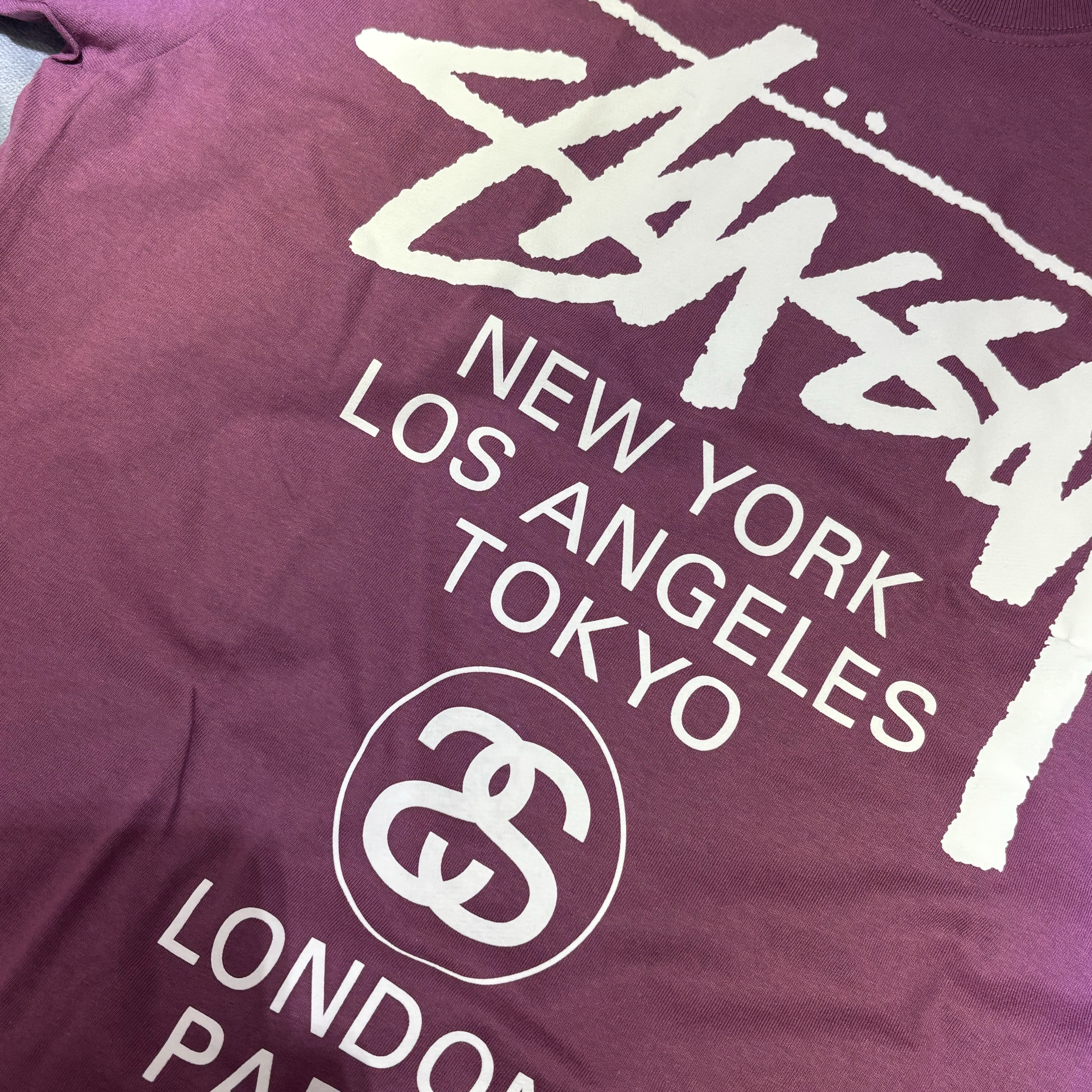Stussy World Tour T-Shirt Berry 2024 착용 스타일 - 1