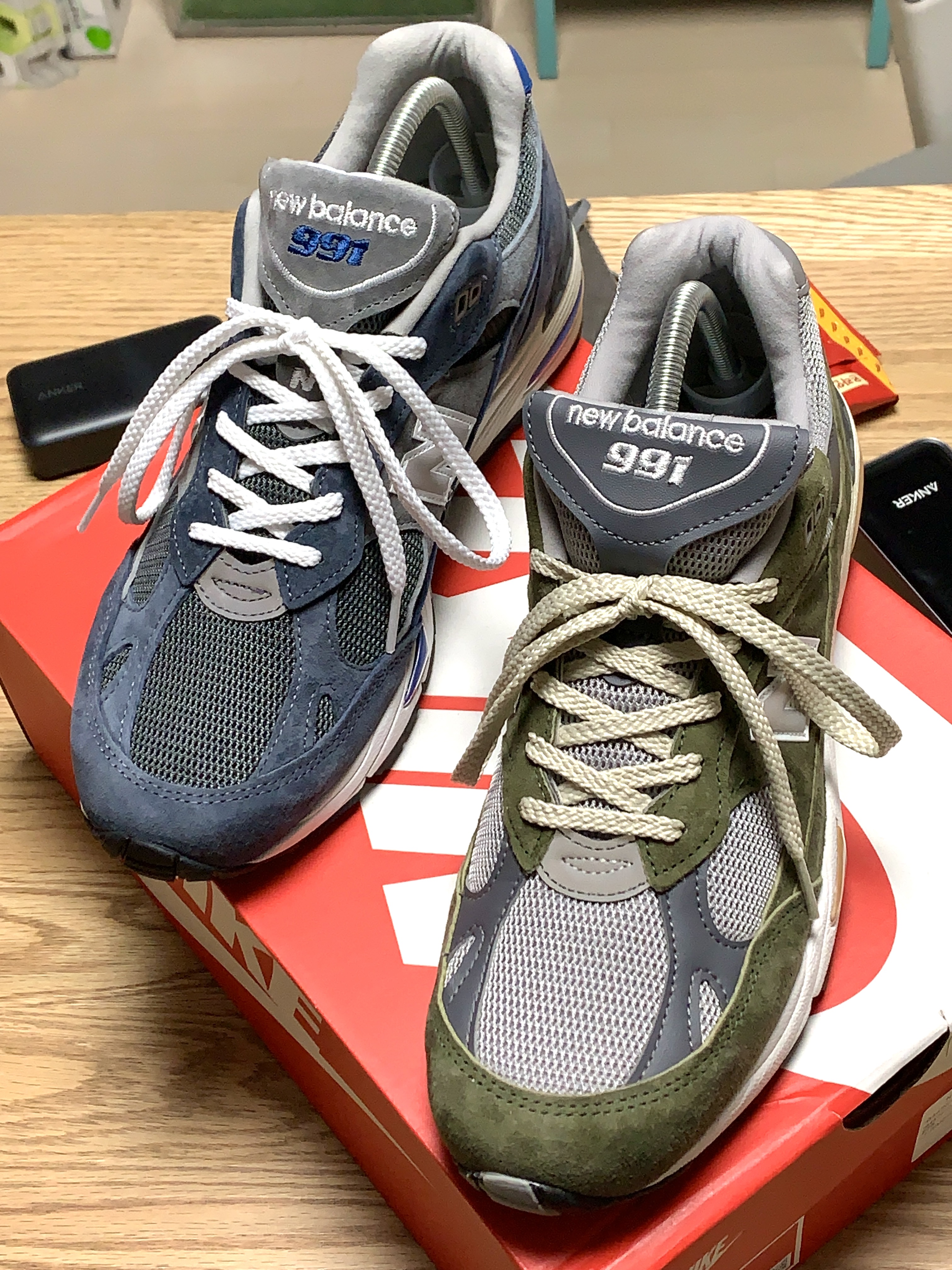 New Balance 991 Made in UK Green Grey, New Balance 991 Made in UK Grey Blue 착용 스타일
