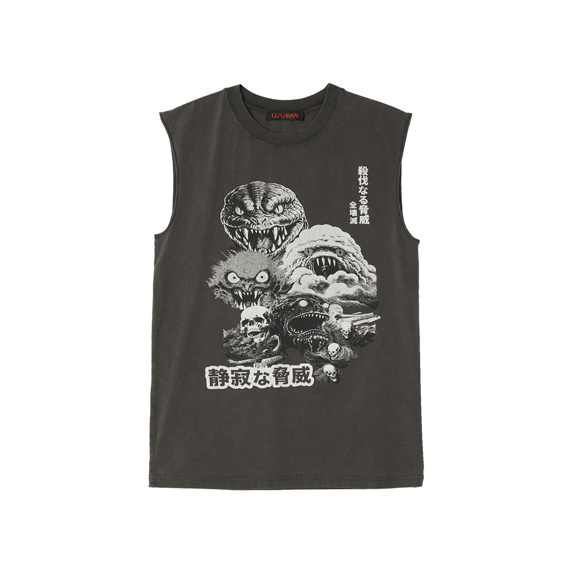 루단 슬리브리스 티 워시드 블랙 데몬 쓰렛 - 25SS(LU'UDAN Sleeveless Tee Washed Black Demon Threat - 25SS)