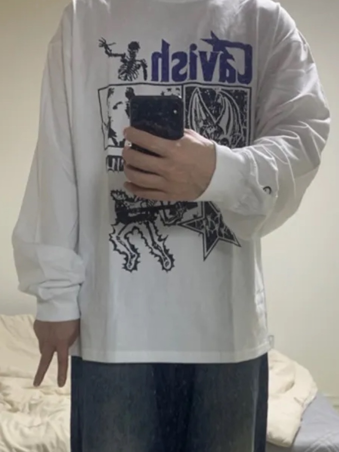 CAVISH Lightning Skeleton Ls Tee White 착용 스타일