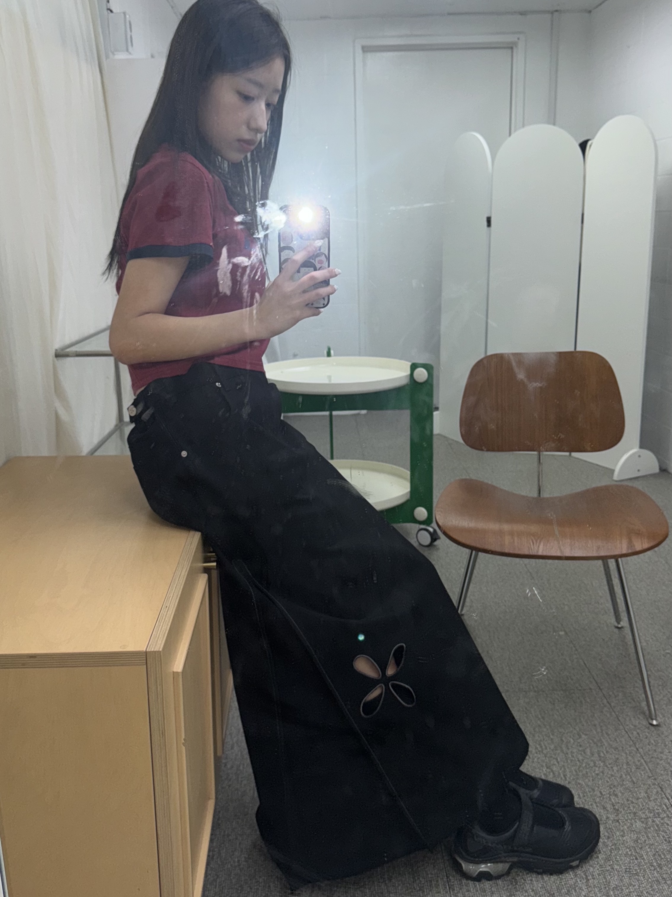 리오므 코튼 언발란스 롱 스커트 블랙, 리오므 코튼 언발란스 롱 스커트 아이보리 착용 스타일 - 3
