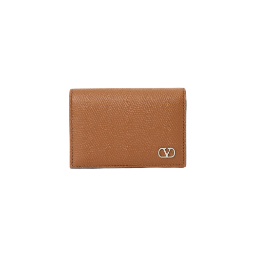 Valentino V Logo Signature Card Holder Wallet Brown