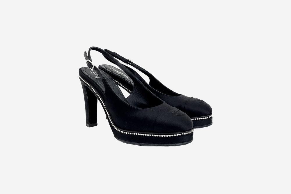 샤넬 23S CC로고 크리스탈 슬링백 힐 37 블랙 | CHANEL Boutique | KREAM Chanel 23S CC Logo Crystal Slingback Heels 37 Black