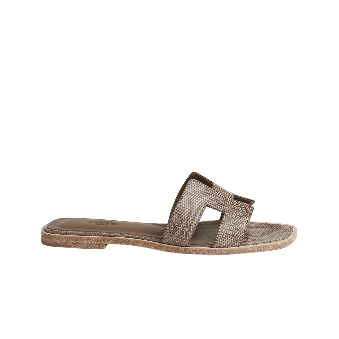 (W) 에르메스 오란 샌들 샤이니 이구아나 리자드 & 에뚜쁘((W) Hermes Oran Sandal Shiny Iguana Lizard & Etoupe) - 1