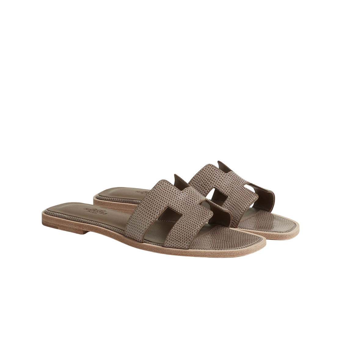 (W) 에르메스 오란 샌들 샤이니 이구아나 리자드 & 에뚜쁘((W) Hermes Oran Sandal Shiny Iguana Lizard & Etoupe) - 2