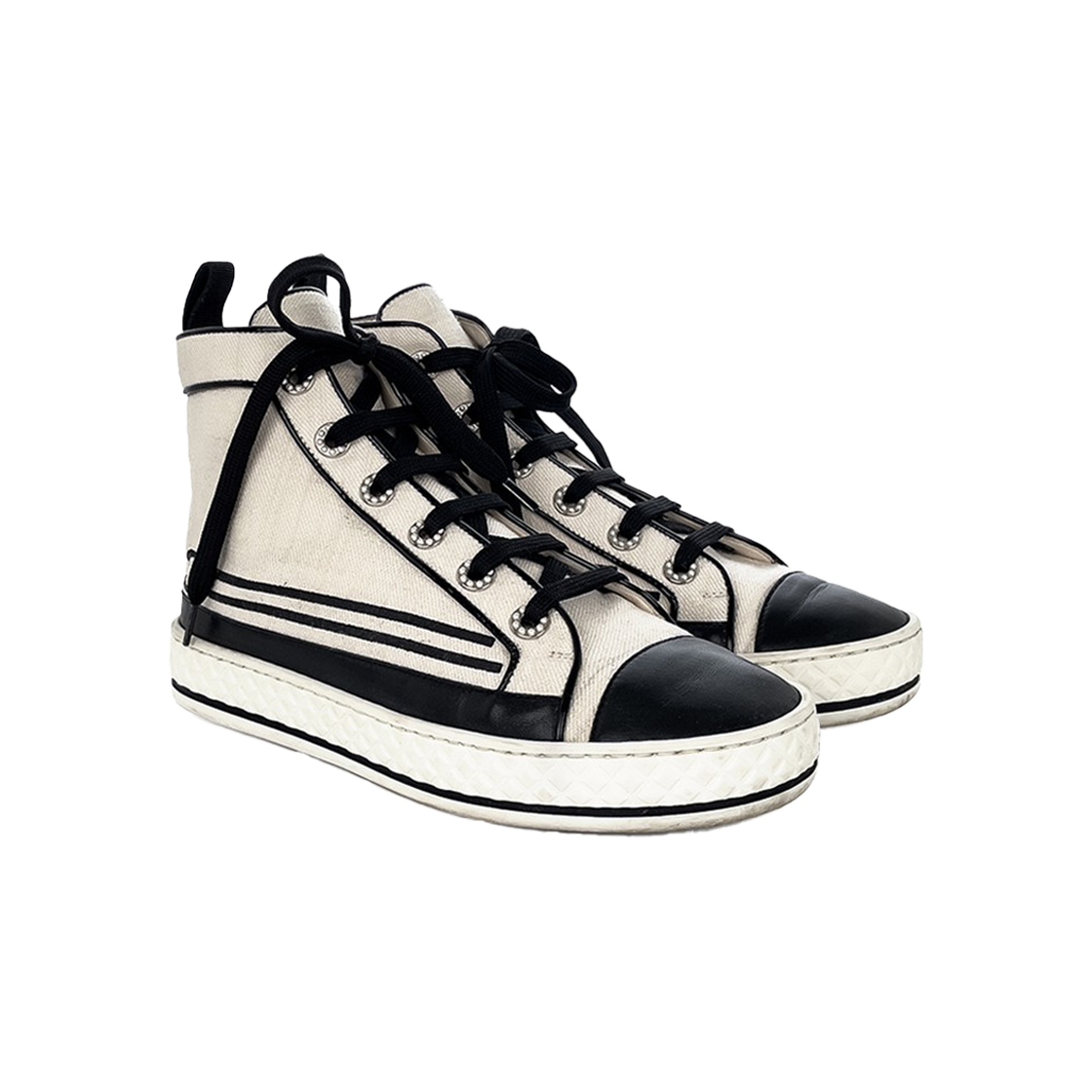 IT224J7ANSQW Chanel Cotton High-top Sneakers 36 White/Black