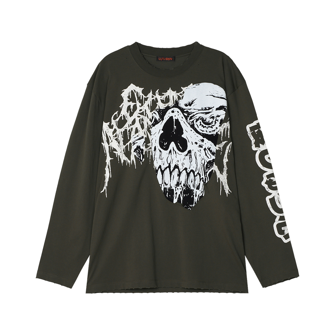 루단 롱 슬리브 티 워시드 블랙 톤 피어 - 25SS(LU'UDAN Long Sleeve Tee Washed Black Torn Fear - 25SS)