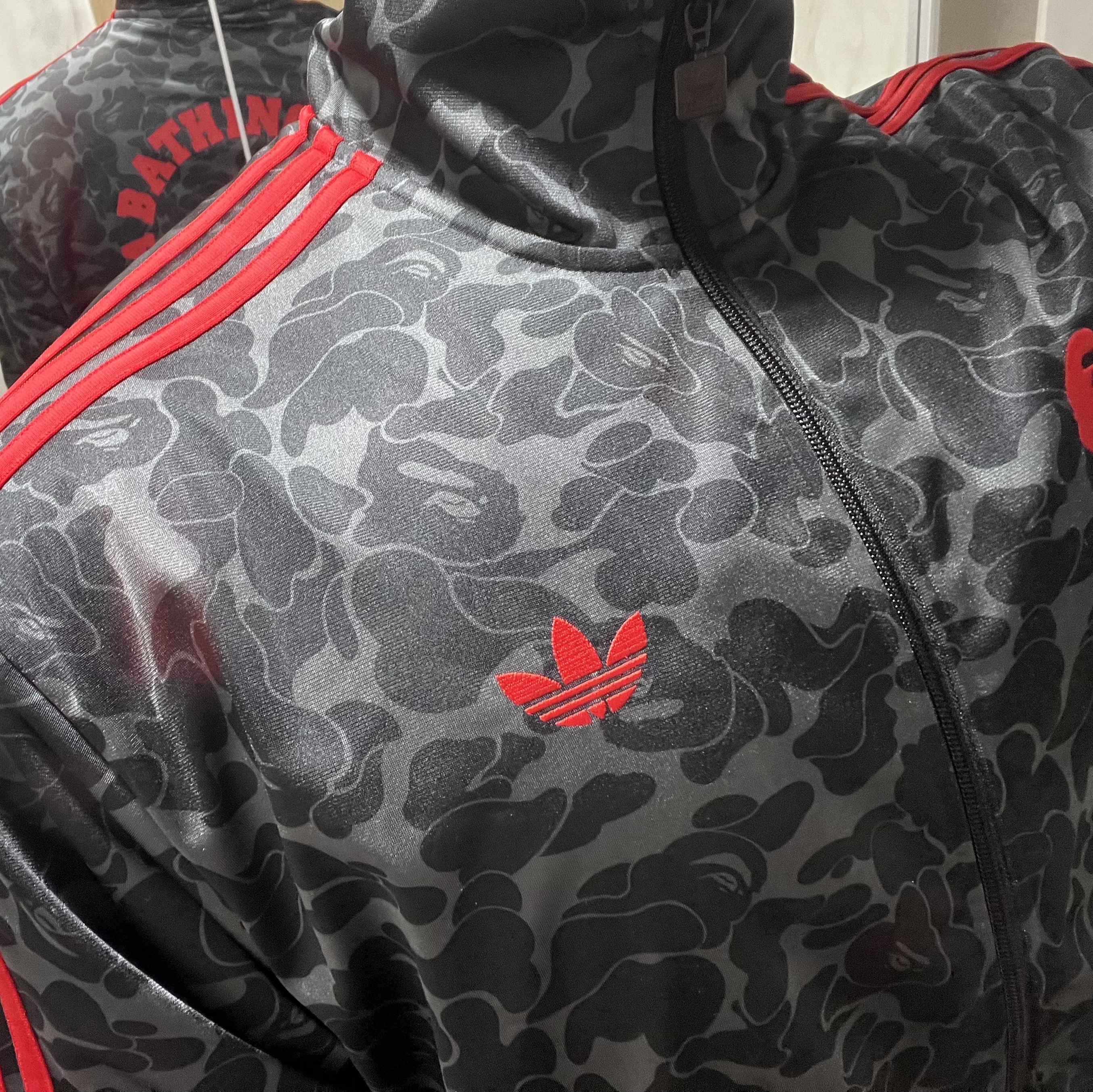 Adidas x BAPE Allover Print Track Top Black - KR Sizing 착용 스타일