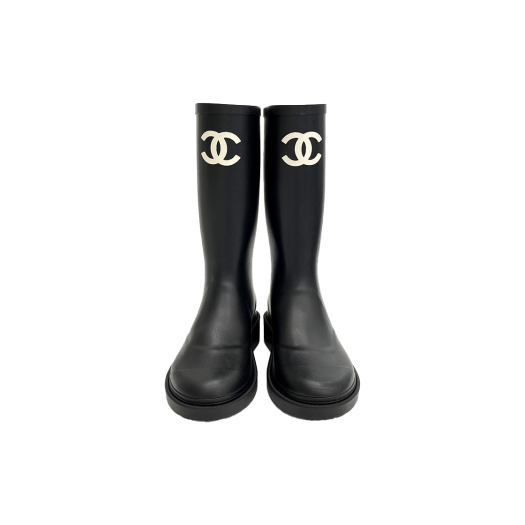 G38355-X56326-94305 Chanel Caoutchouc Rubber Rain BootsBoots 38 Black