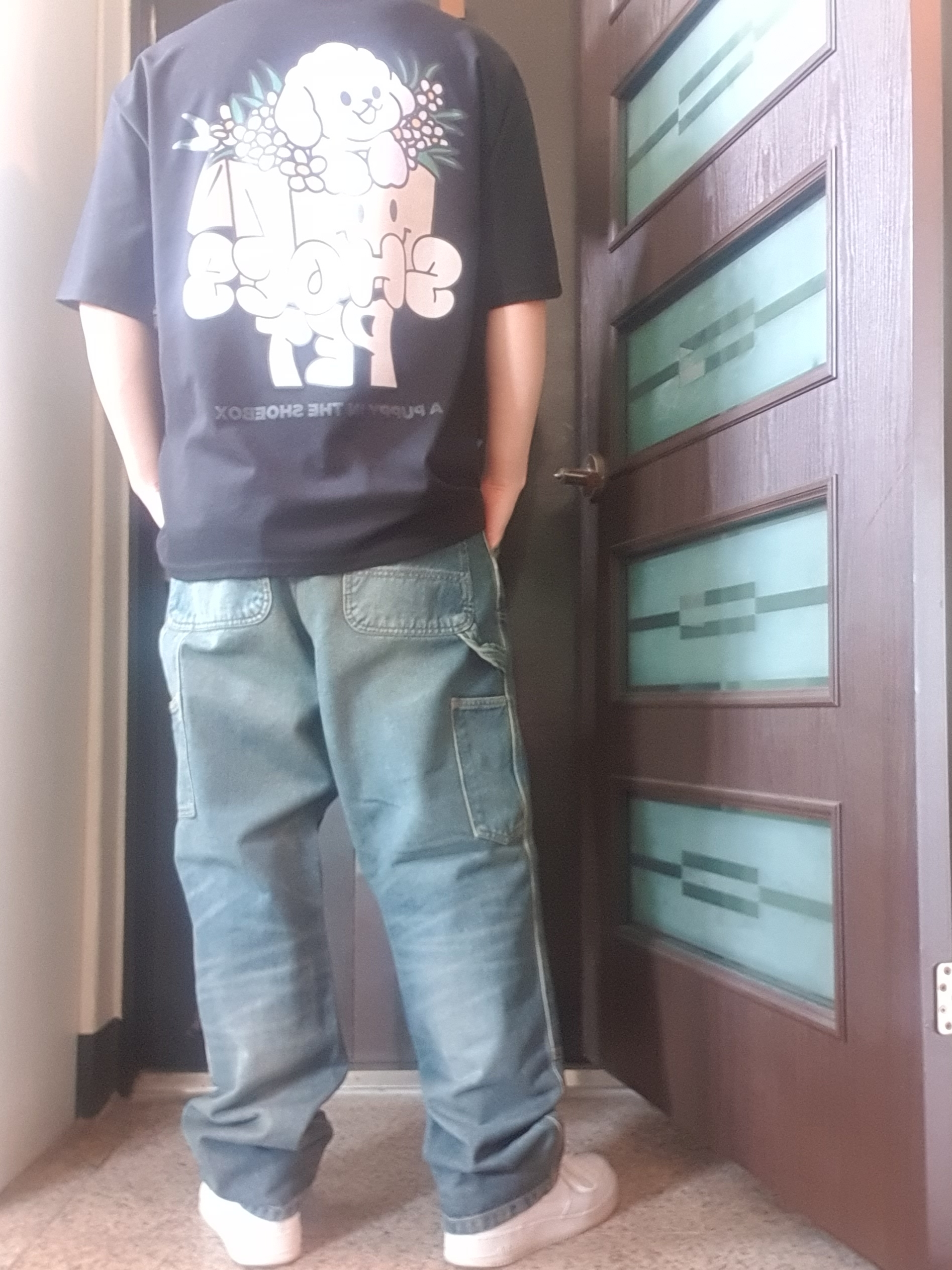 Carhartt WIP Smith Double Knee Pants Blue Worn Used Wash, Nike Air Force 1 '07 Low White 착용 스타일 - 2