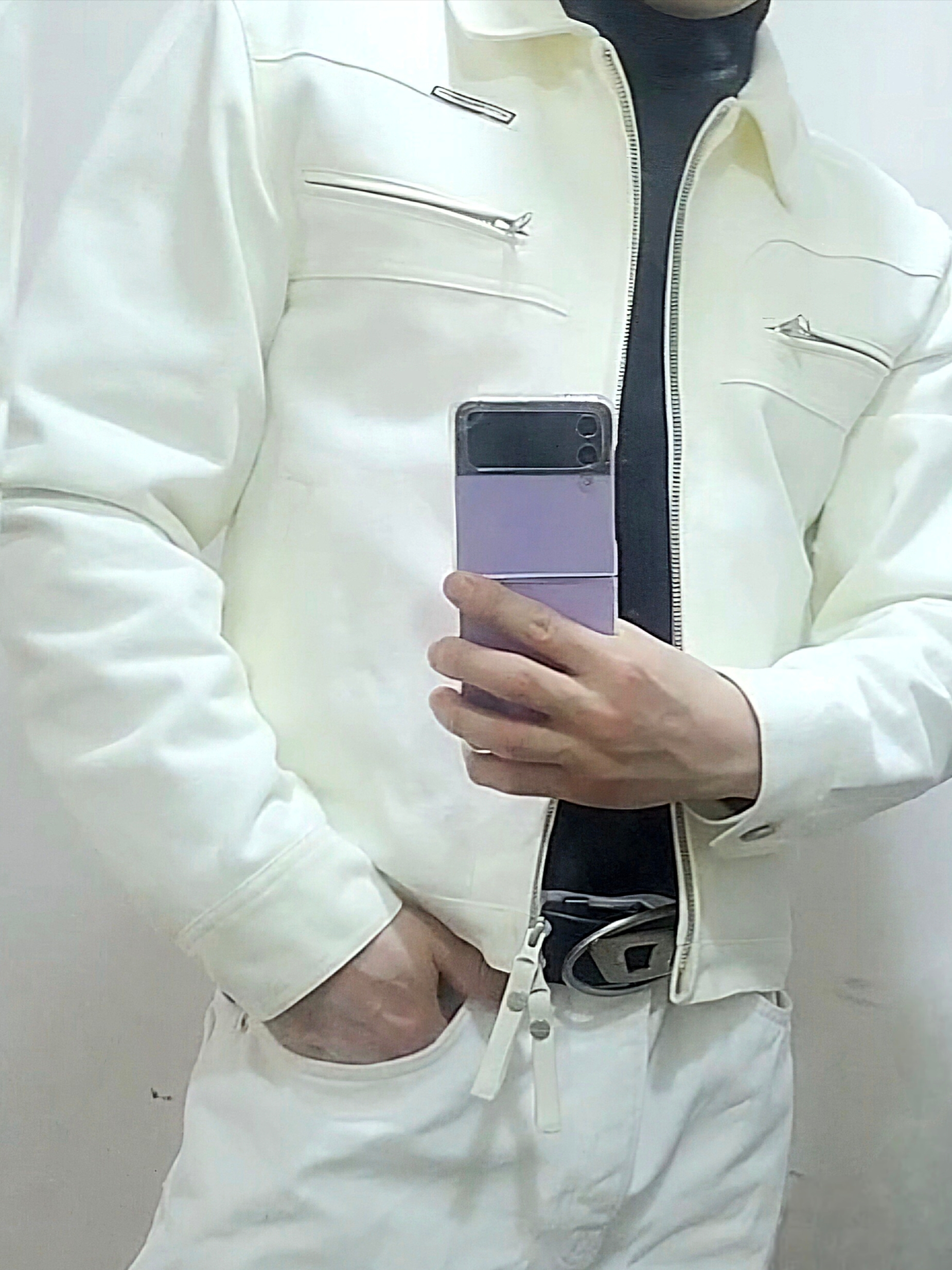 Thevinylhouse Babbitt Buckle Work Jacket Cream 착용 스타일