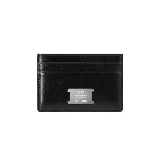N23MG01 NUMBERING #1050 Cracked Leather Card Holder Black/Silver