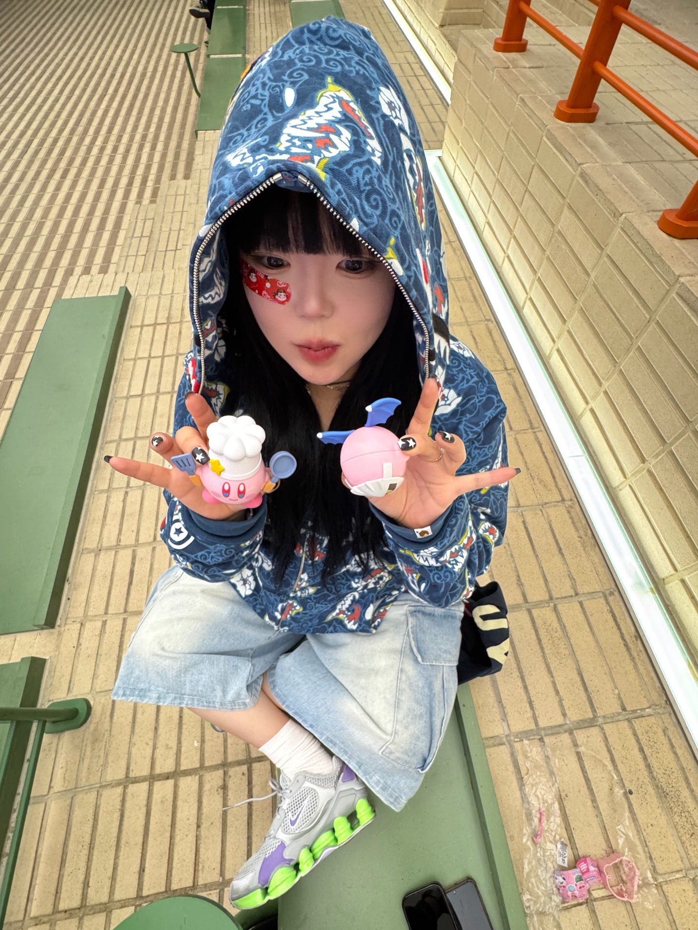 (W) Nike Shox TL Nova SP Grey Neon, BAPE Japanese Tattoo Camo Shark Fz Hoodie Blue 착용 스타일