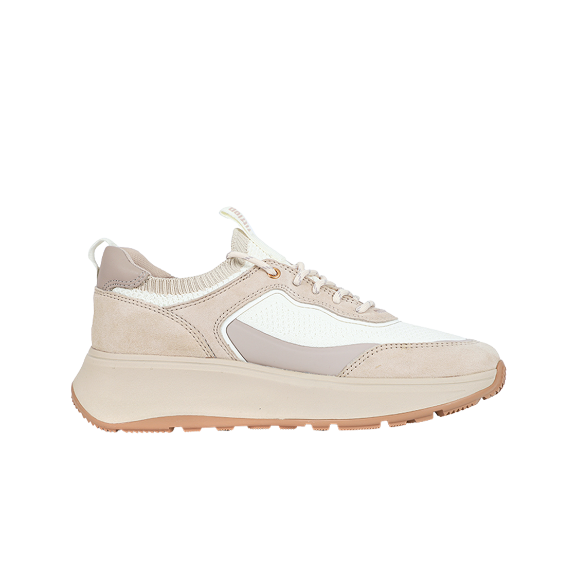 (W) 핏플랍 F 모드 스웨이드 니트 플랫폼 슬립온 레이스드 스니커즈 스톤 베이지 크림((W) FITFLOP F Mode Suede Knit Flatform Slip On Laced Sneakers Stone Beige Cream)