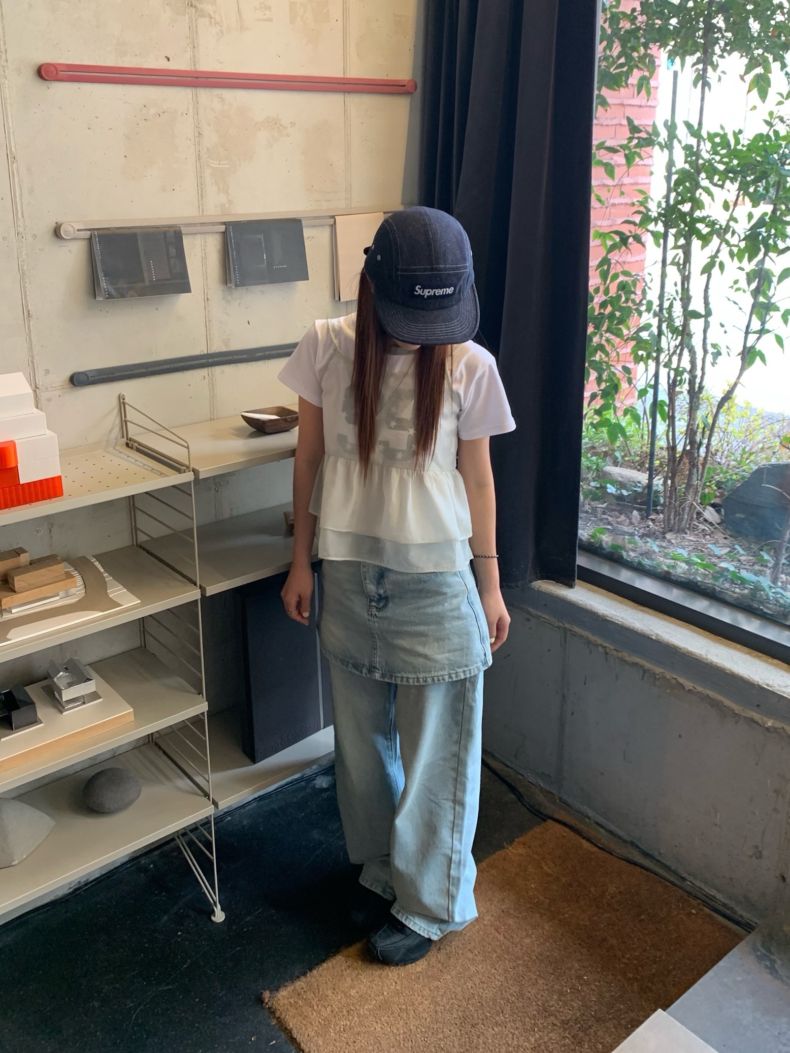Supreme Wool Camp Cap Denim - 24FW, (W) Nike Shox R4 Black 착용 스타일 - 1