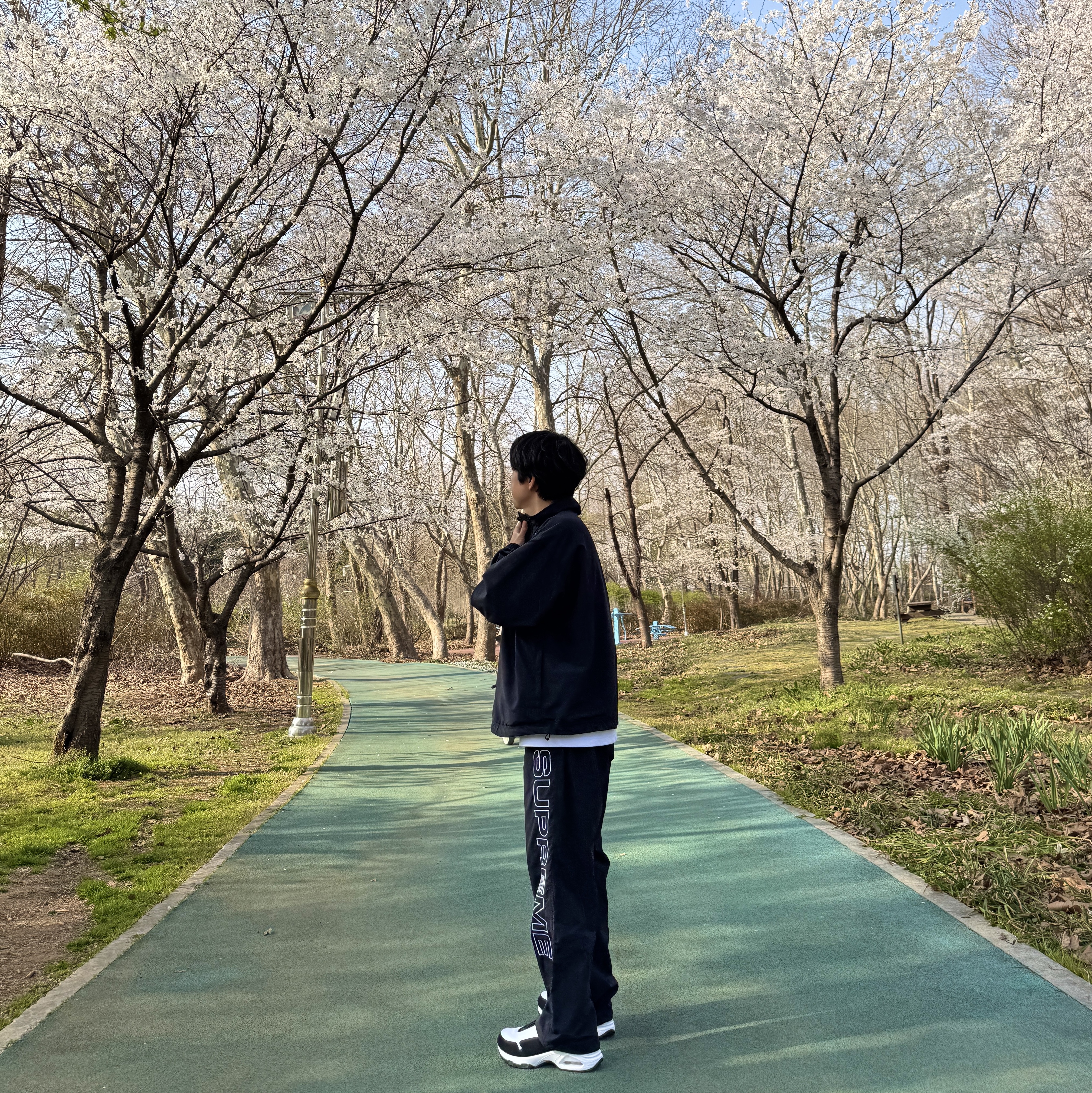Supreme Spellout Embroidered Track Jacket Black - 24FW, Supreme Spellout Embroidered Track Pant Black - 24FW 착용 스타일 - 2
