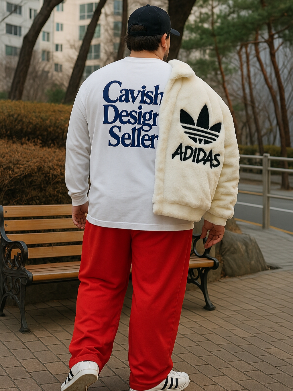 Adidas New Fur Jacket Off White - KR Sizing, Adidas x Taegeukdang Superstar White Black 착용 스타일 - 3