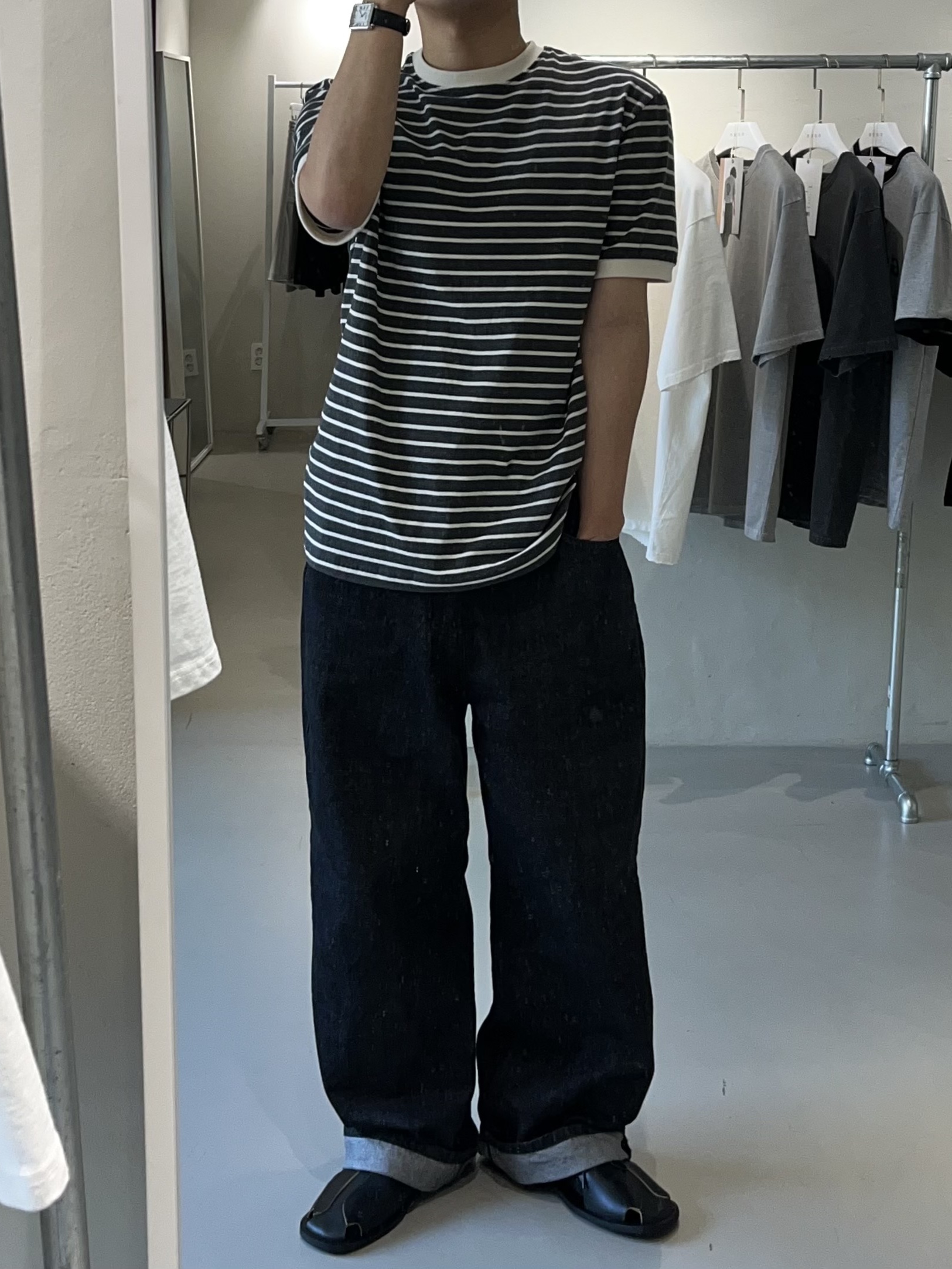 noun Natural Cut Sandal Black, noun Wide Denim Pants Black 착용 스타일 - 1