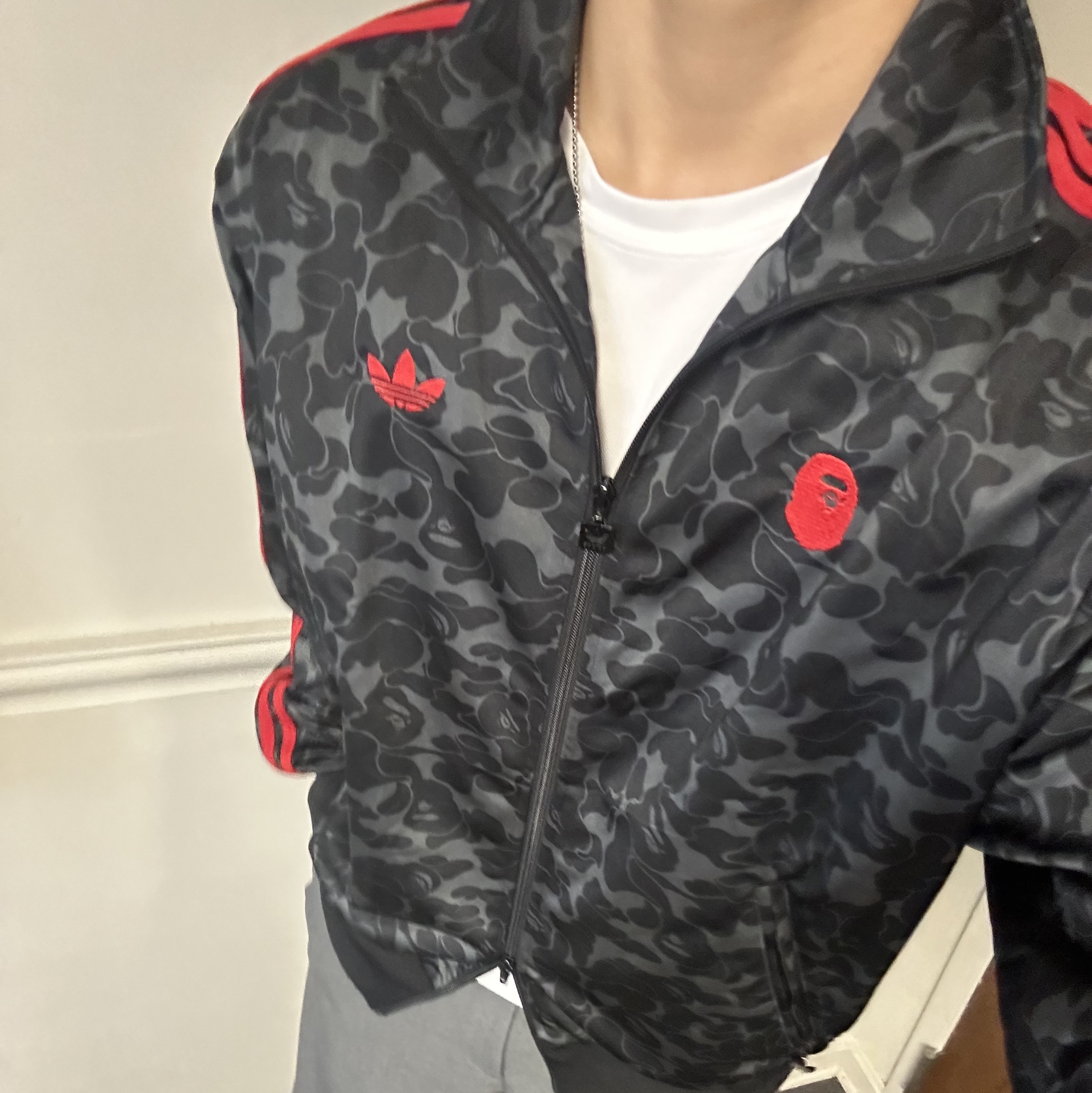 Adidas x BAPE Allover Print Track Top Black - KR Sizing 착용 스타일 - 2