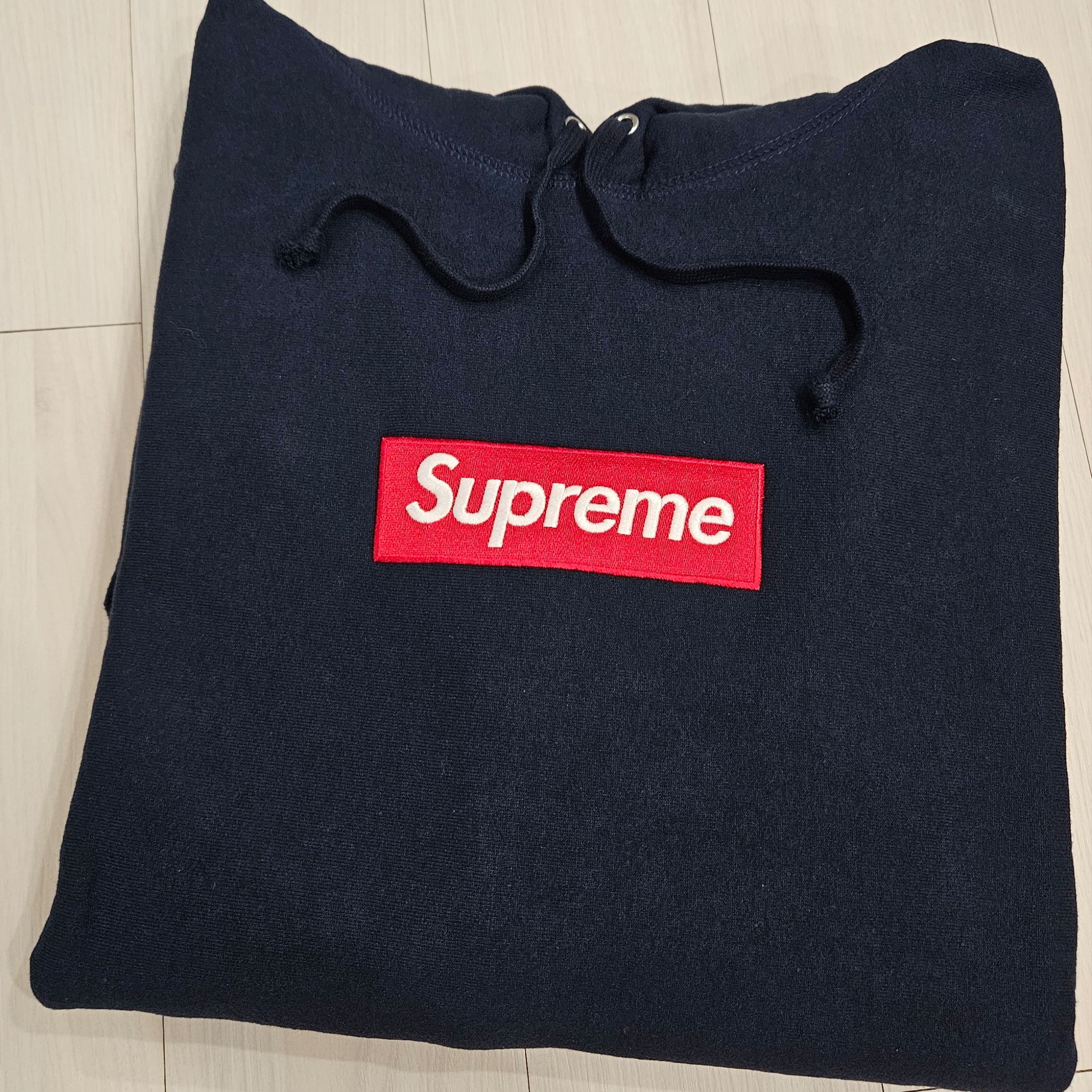 Supreme Box Logo Hooded Sweatshirt Navy - 24FW 착용 스타일