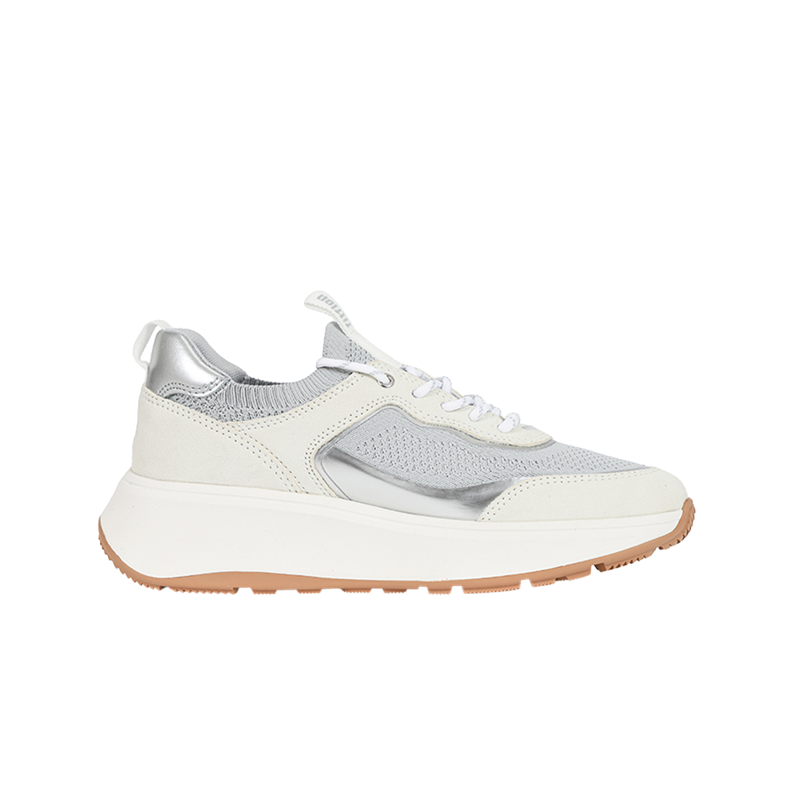 IV1-C18 (W) FITFLOP F Mode Suede Knit Flatform Slip On Laced Sneakers Urban White French Grey