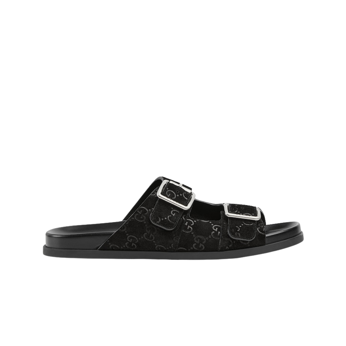 816380-AADUO-1000 Gucci GG Suede Slide Sandal Black