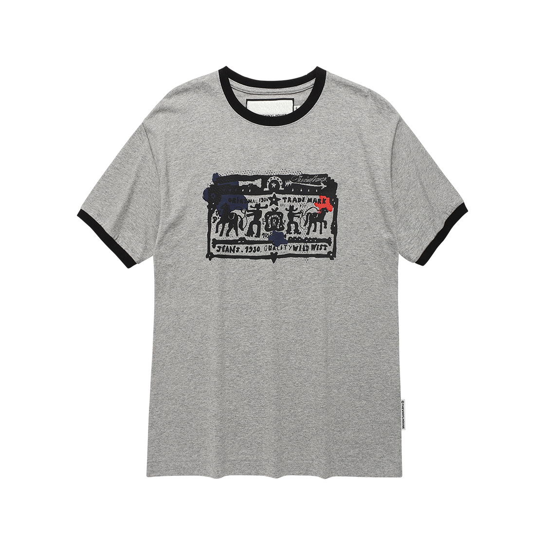 더바이닐하우스 카우보이 픽토그램 링거 티셔츠 그레이(Thevinylhouse Cowboy Pictogram Ringer Tee Grey)