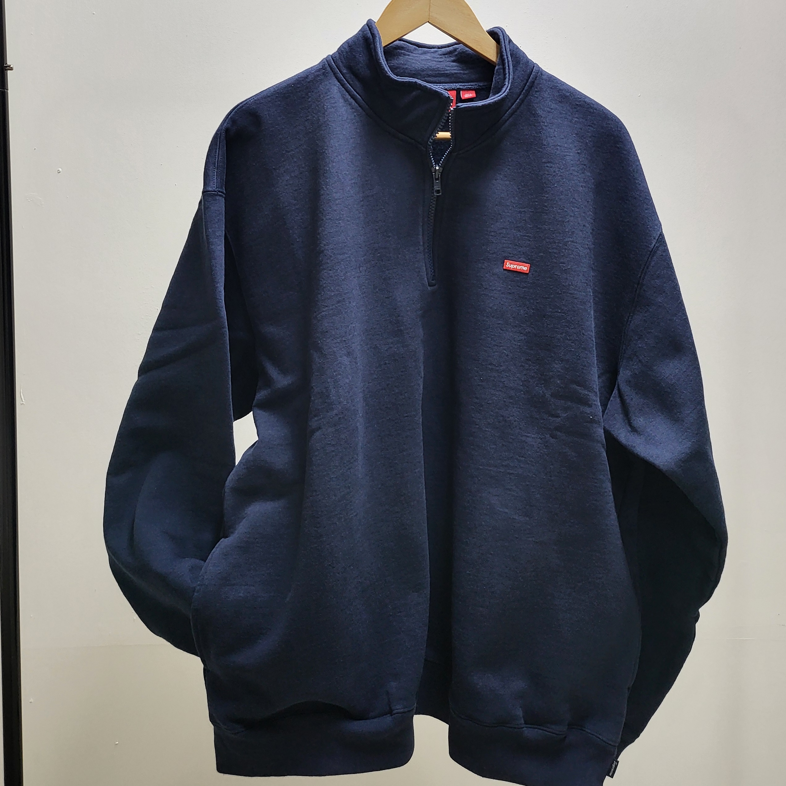 Supreme Small Box Half Zip Pullover Navy - 25SS 착용 스타일 - 2