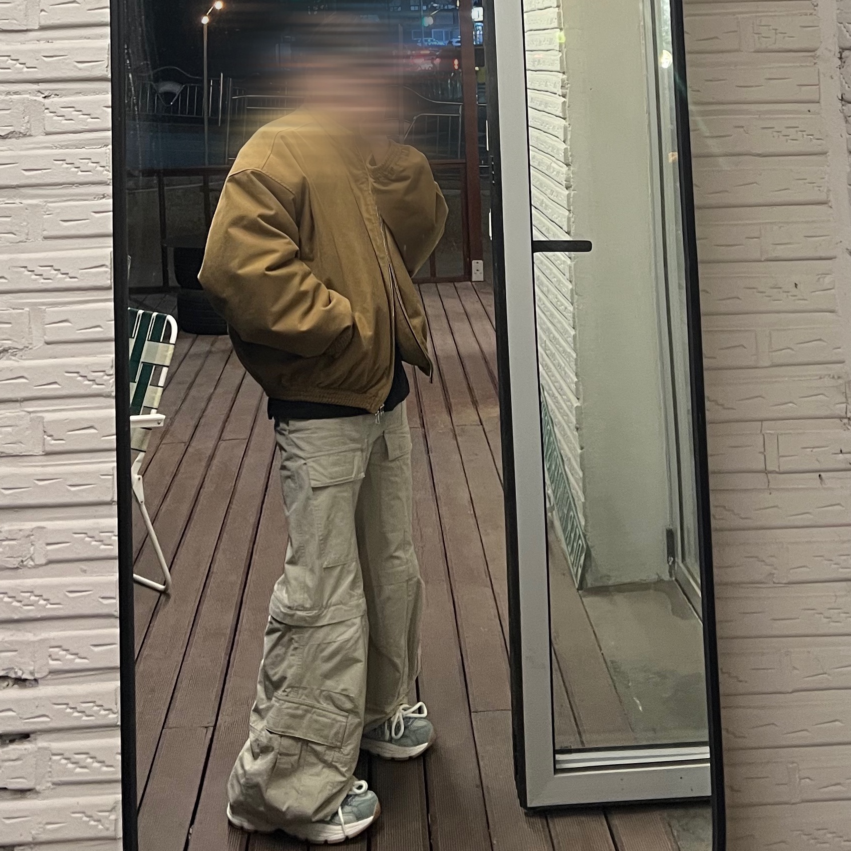 논노드 몰스킨 봄버 자켓 카멜 착용 스타일 - 1