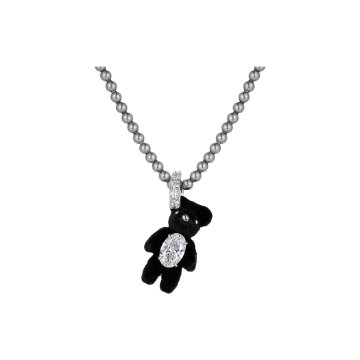 KM5DJENYV02BK Yvmin Mini Flocked Bear Pearl Necklace Black - 25FW