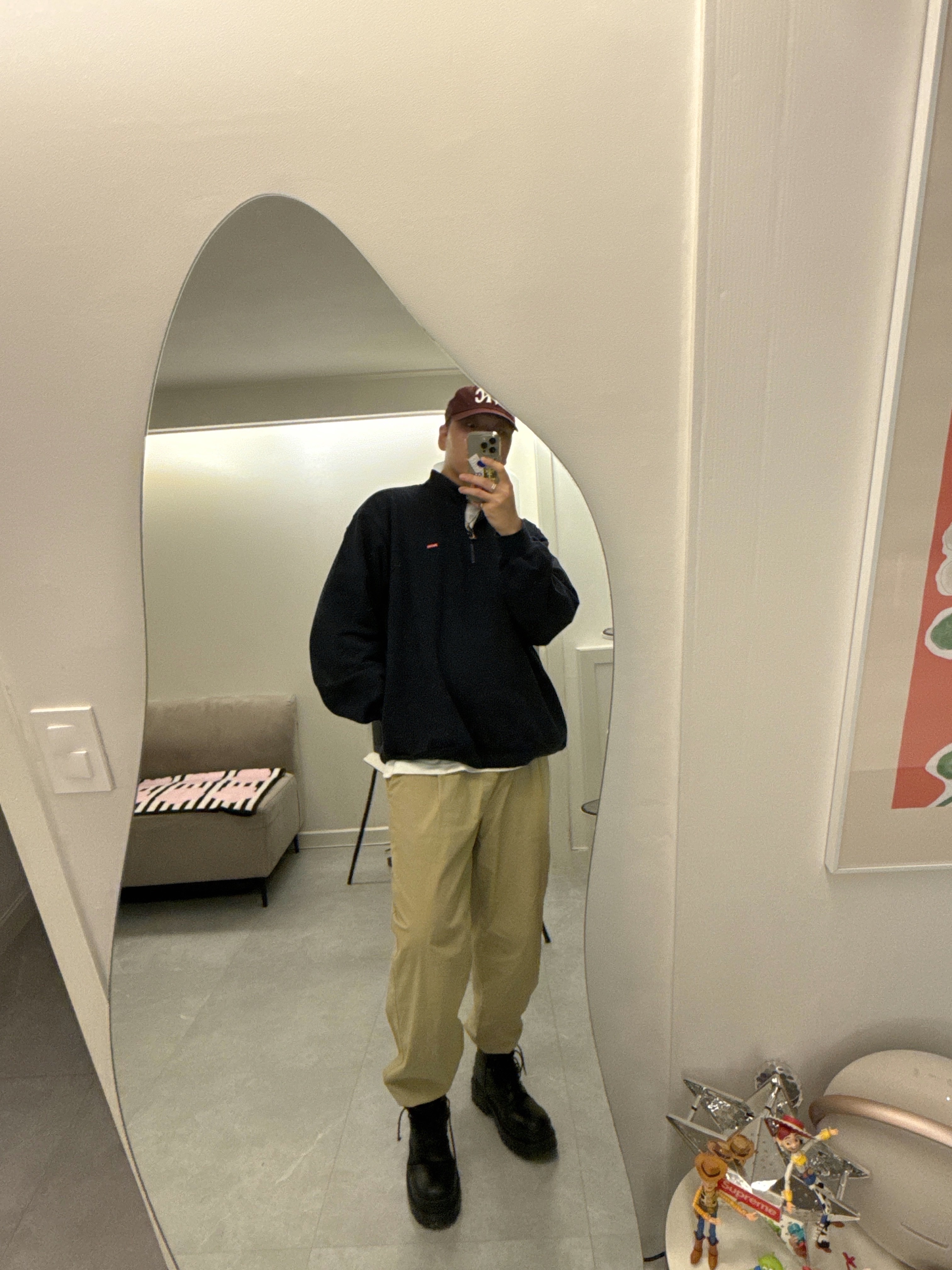 Supreme Small Box Half Zip Pullover Navy - 25SS, Balenciaga Strike 20mm Lace-Up Boot Black 착용 스타일 - 3