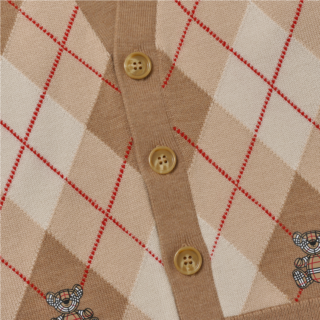 (키즈) 버버리 토마스 베어 아가일 울 가디건 소프트 펀((Kids) Burberry Thomas Bear Argyle Wool Cardigan Soft Fawn) - 4