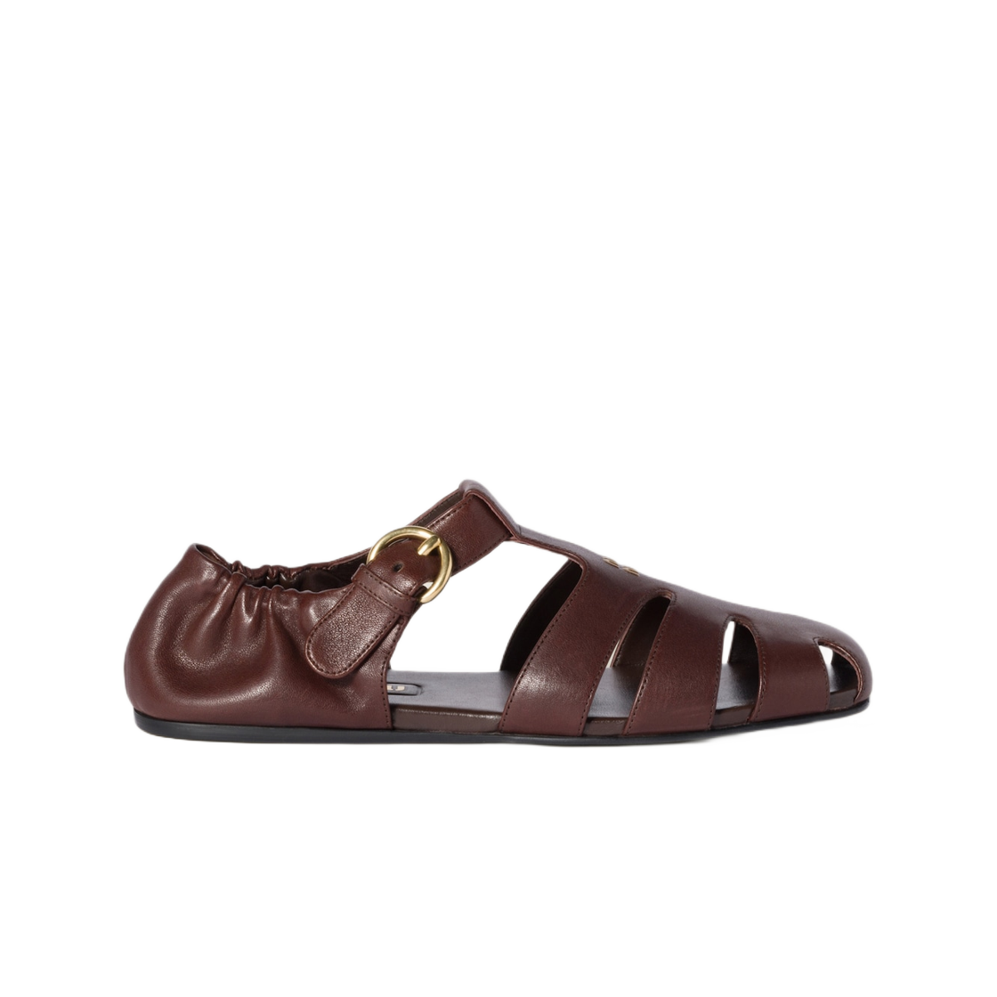 (W) 미우 미우 루슈 나파 레더 피셔맨 샌들 브라운((W) Miu Miu Ruches Nappa Leather Fisherman Sandals Brown) - 1