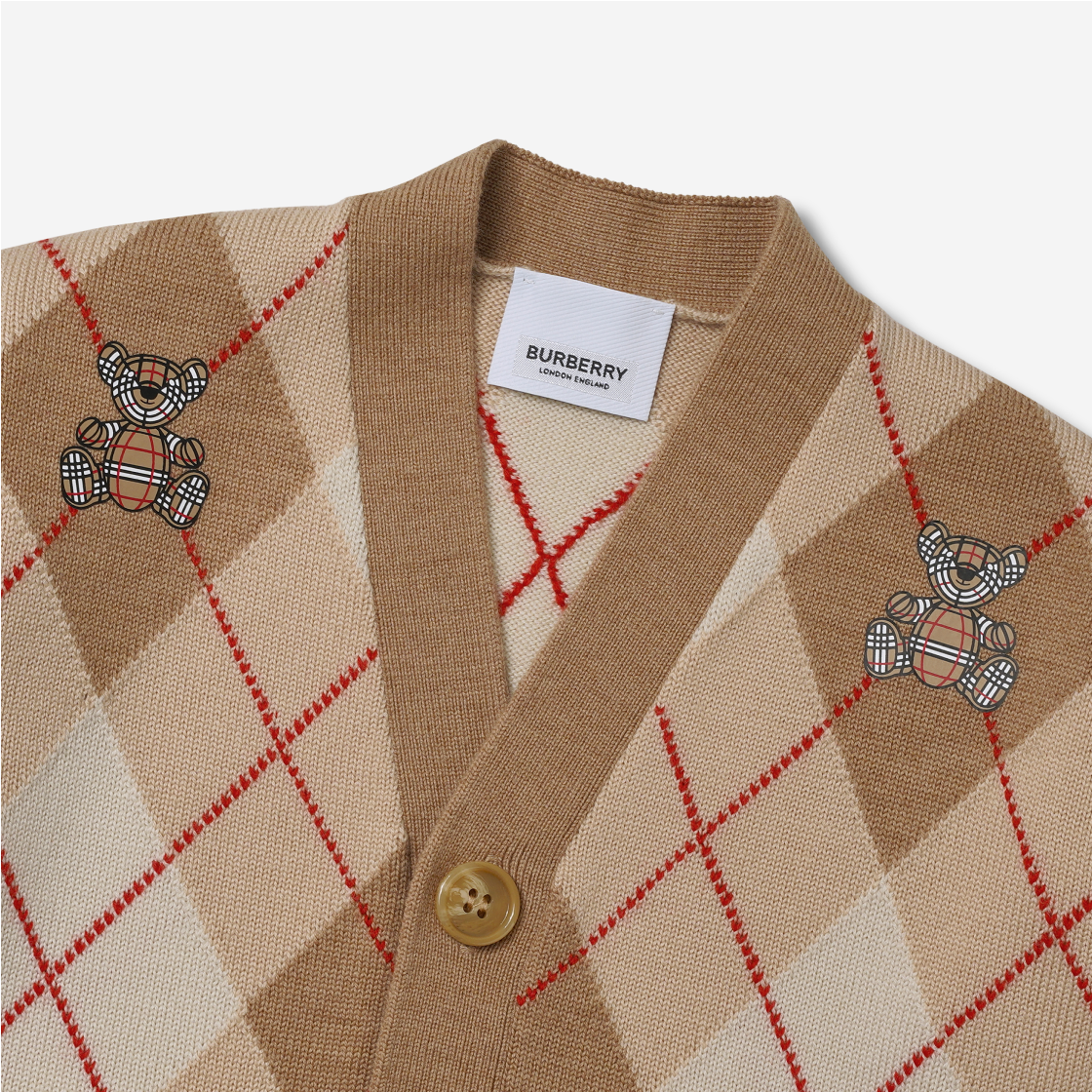 (키즈) 버버리 토마스 베어 아가일 울 가디건 소프트 펀((Kids) Burberry Thomas Bear Argyle Wool Cardigan Soft Fawn) - 3