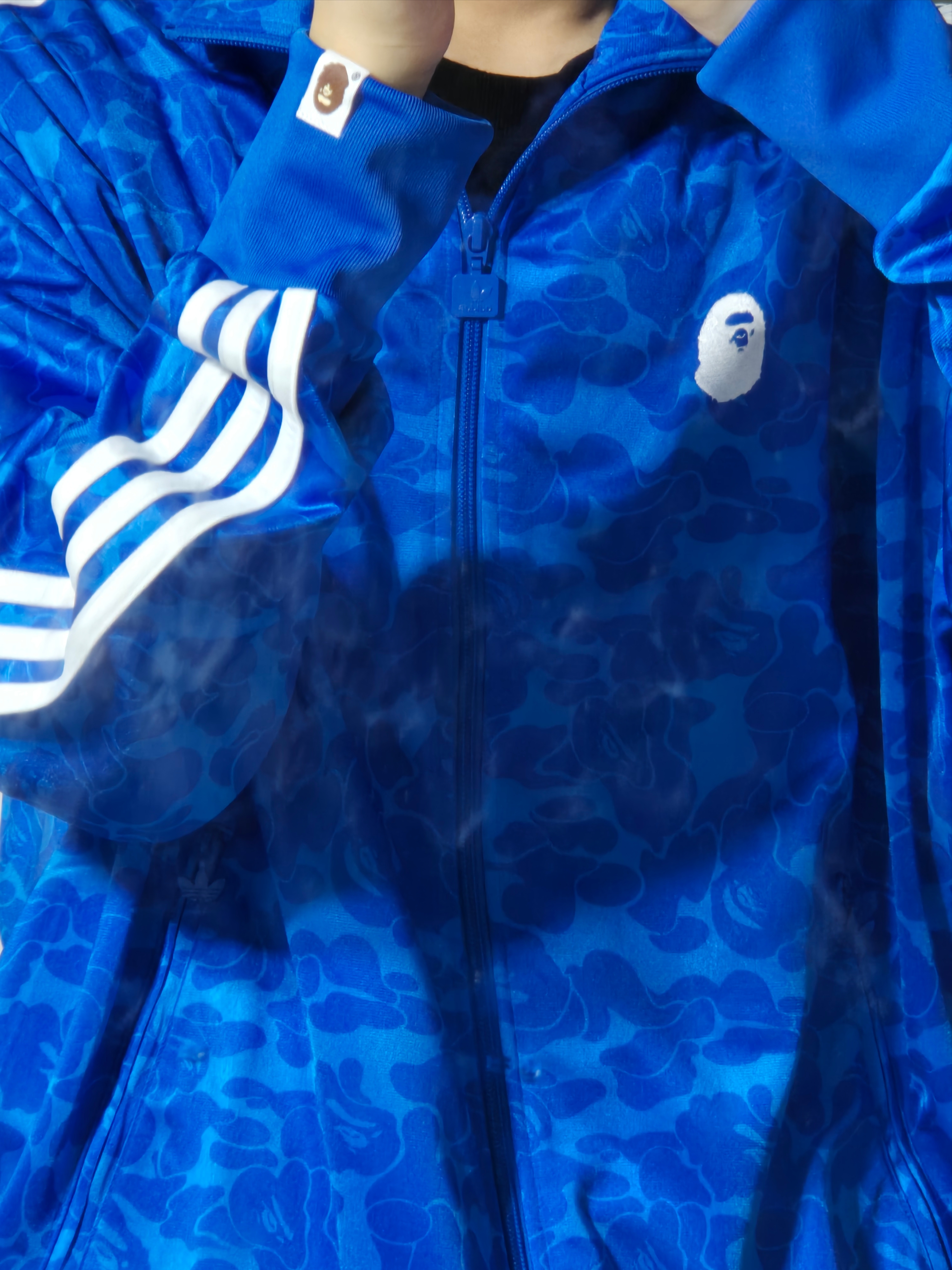 Adidas x BAPE Allover Print Track Top Blue - KR Sizing 착용 스타일 - 2