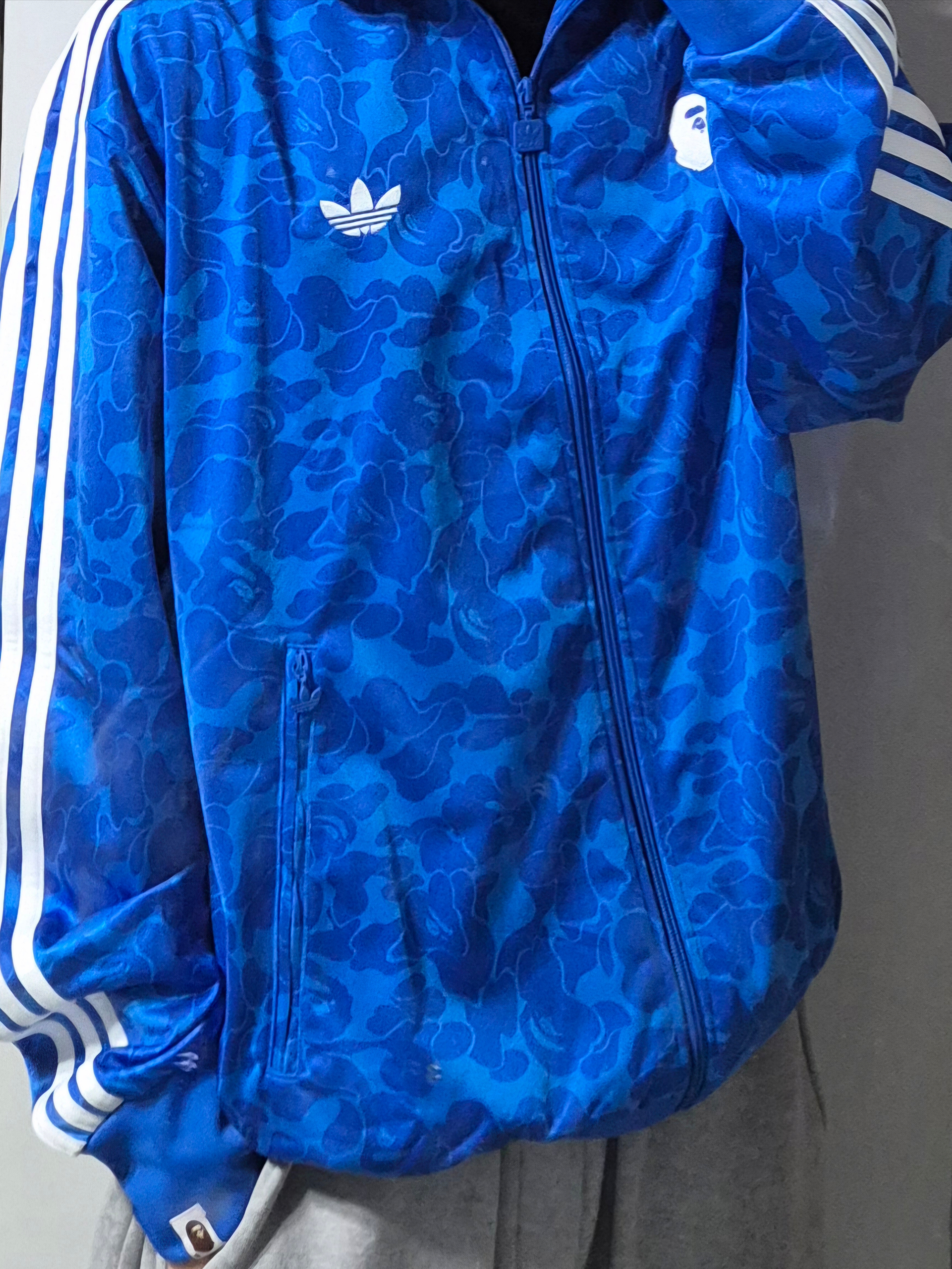 Adidas x BAPE Allover Print Track Top Blue - KR Sizing 착용 스타일 - 1