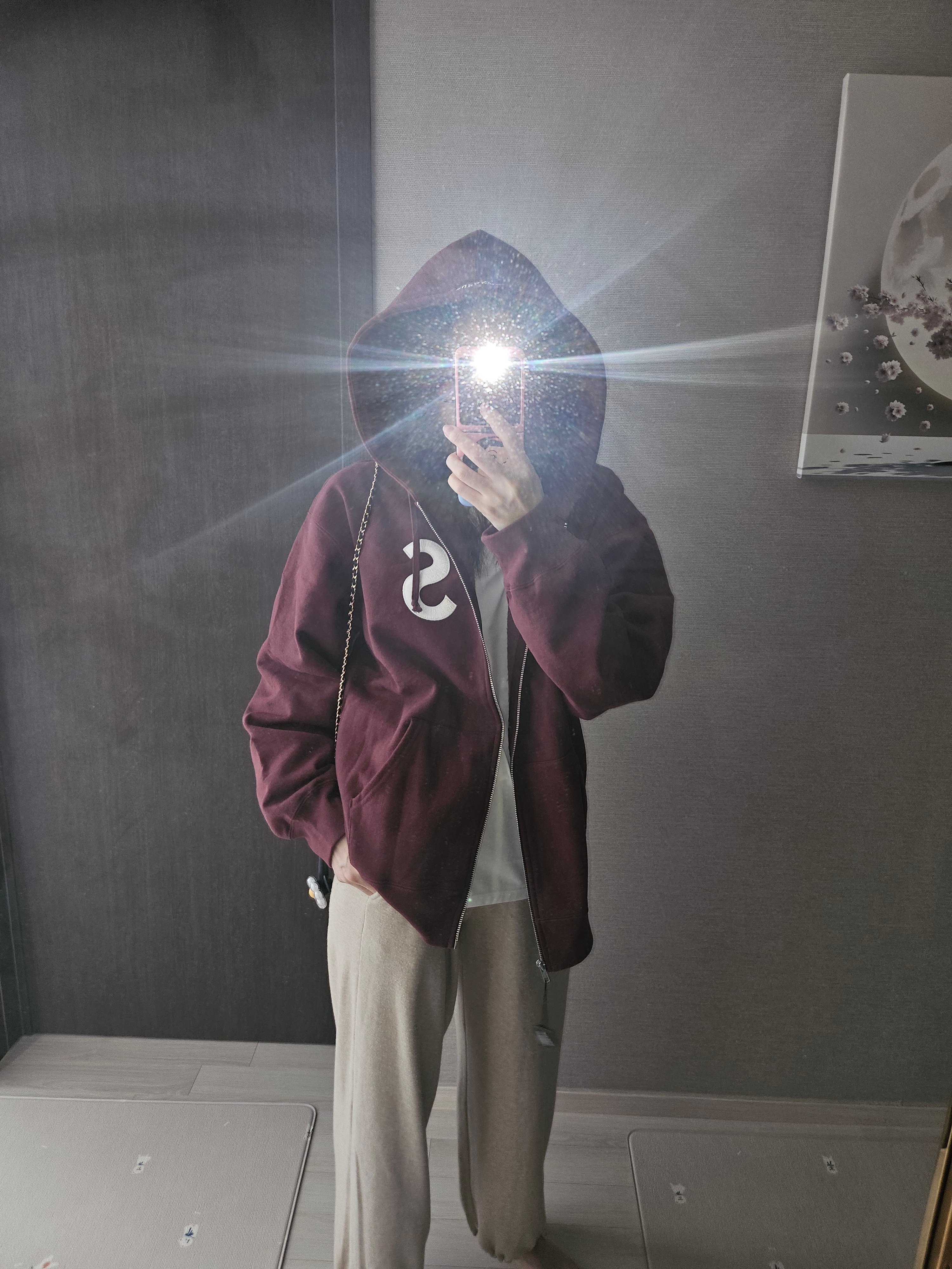 Supreme S Logo Zip Up Hooded Sweatshirt Maroon - 24FW 착용 스타일
