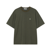 SLOW RECORD HOUSE Stripe Short Sleeve Khaki