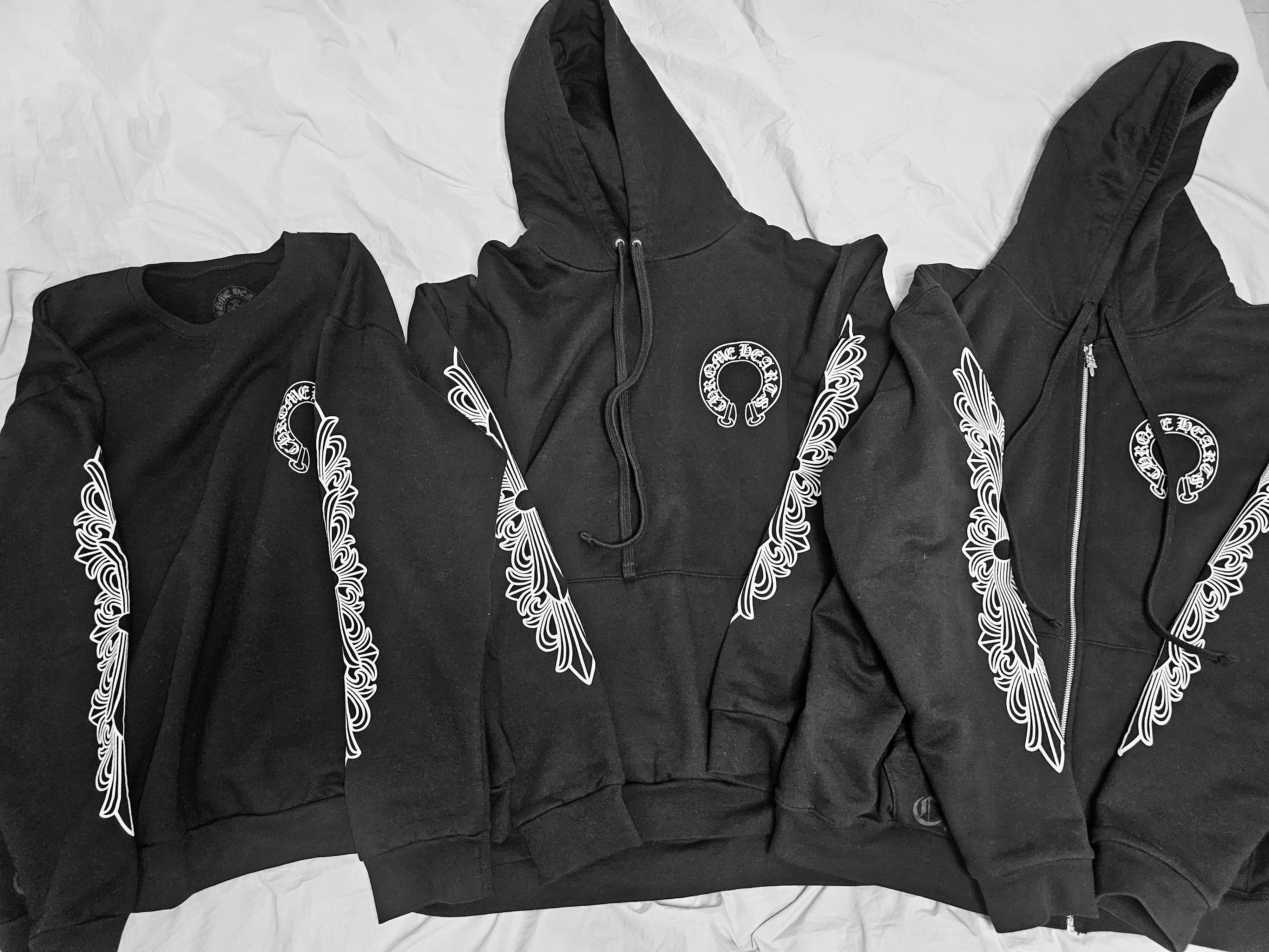 Chrome Hearts Horseshoe Floral Fleece Zip-Up Hoodie Black, Chrome Hearts Horseshoe Floral Hoodie Black 착용 스타일