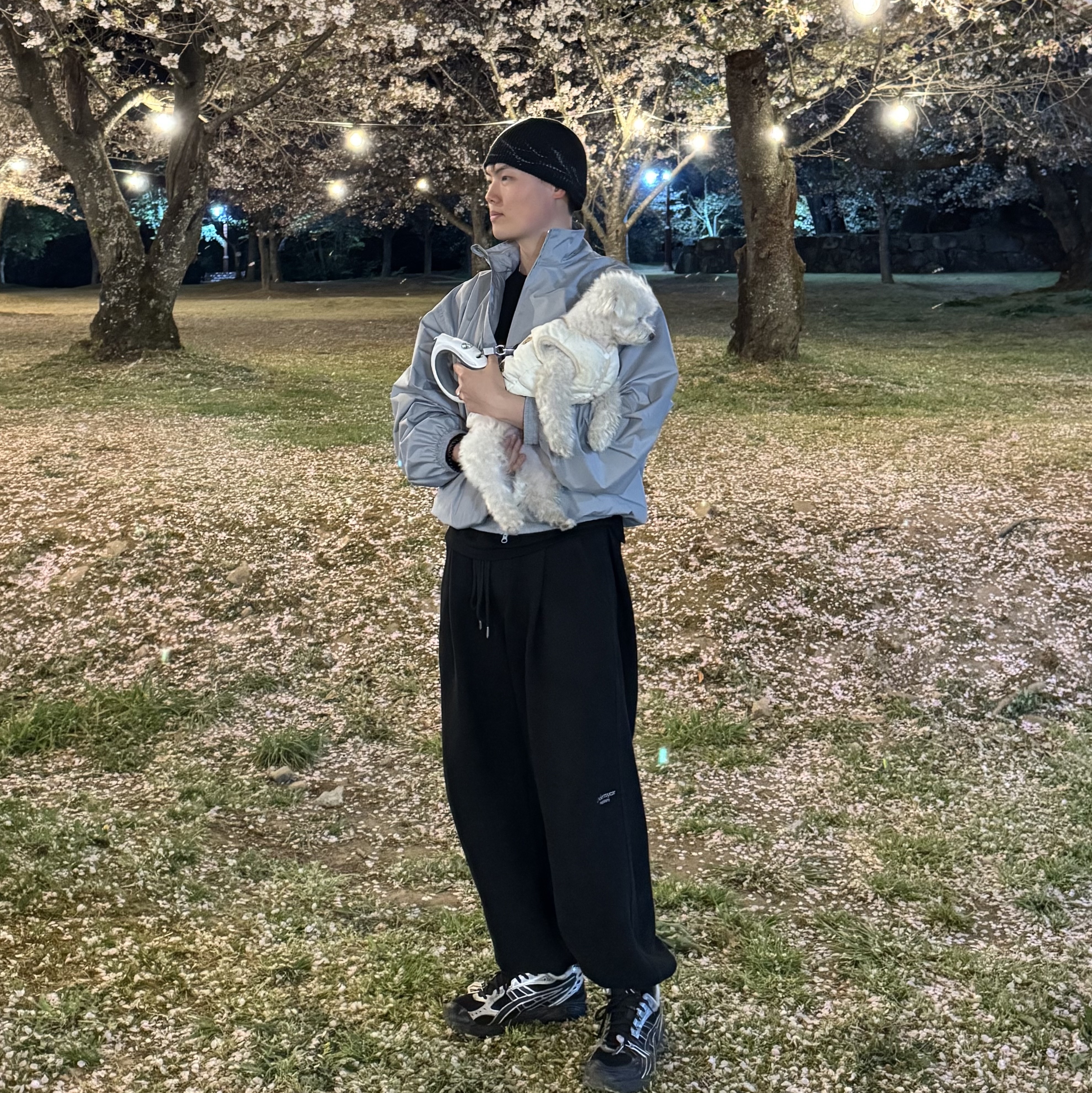 Undermycar Mu.24 Anti Fxxking Logo Play Crop Zip-up Jacket Light Gray, Undermycar Mu.03 Anti Fxxking Logo Play Oversized Sweat Jogger Black 착용 스타일