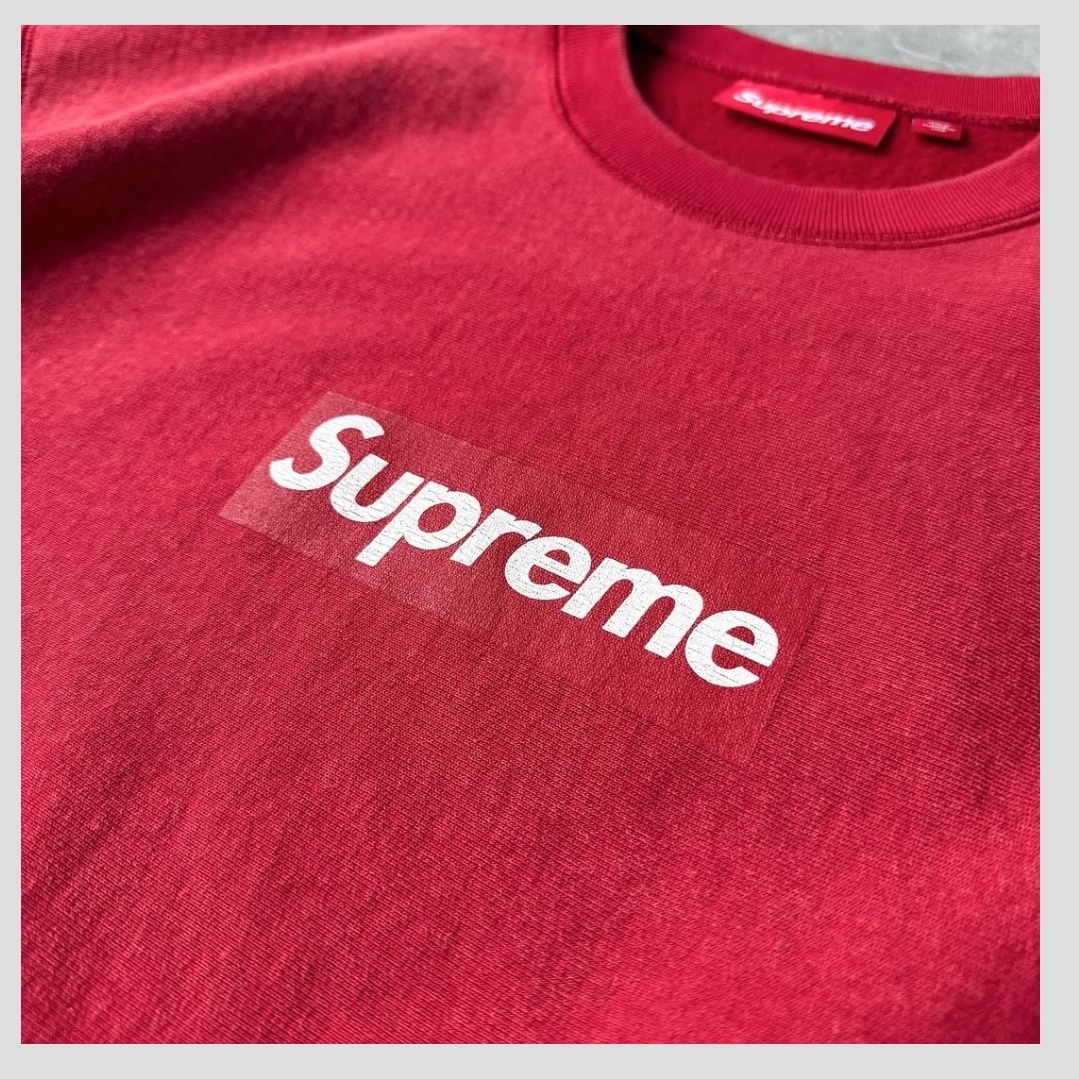 Supreme Washed Box Logo Crewneck Red - 25SS 착용 스타일 - 6